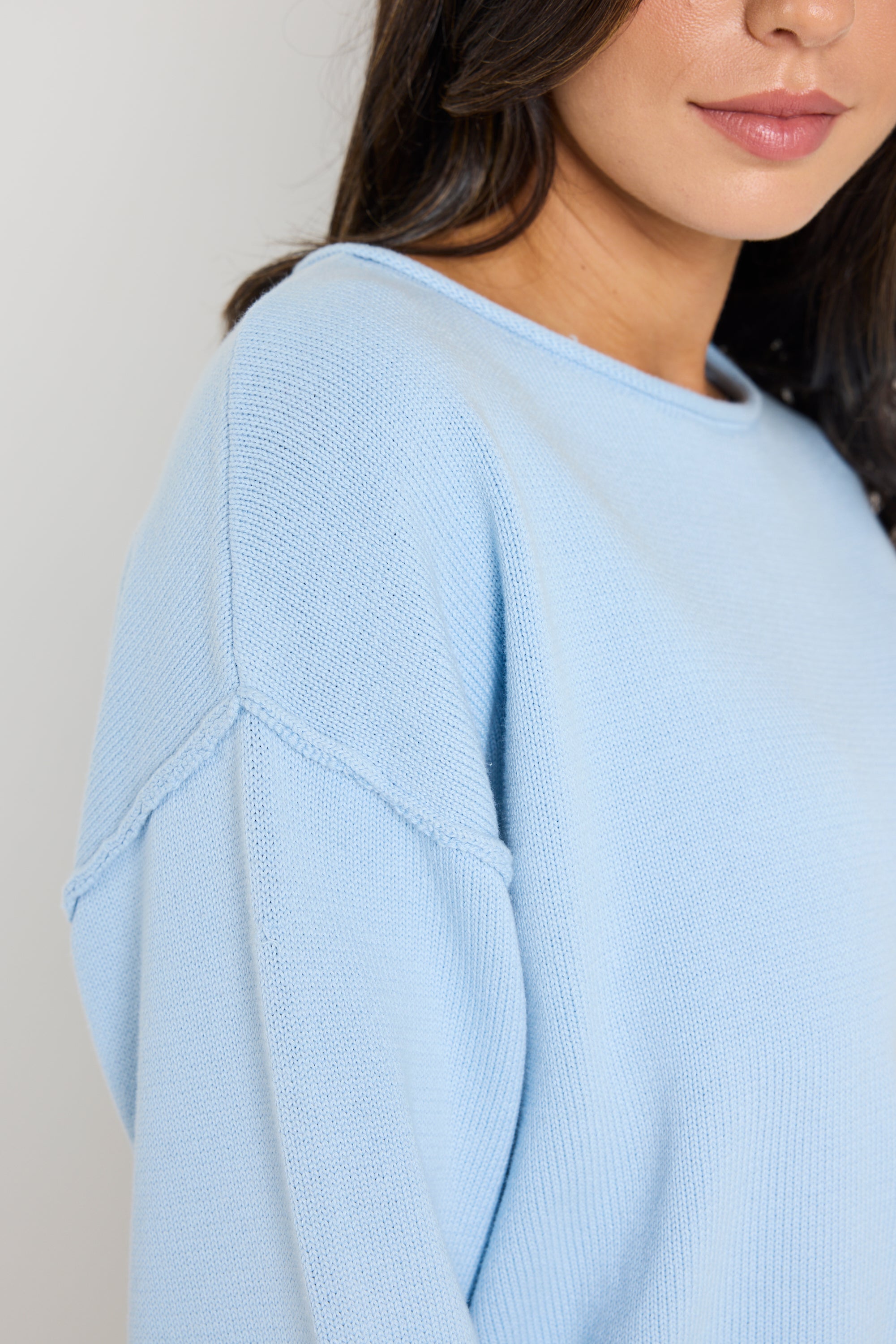 Daytime Ice Blue Long Sleeve Cotton Jumper for Women - Soft & Comfortable Casual Wear for Office, Travel & Everyday Outfits