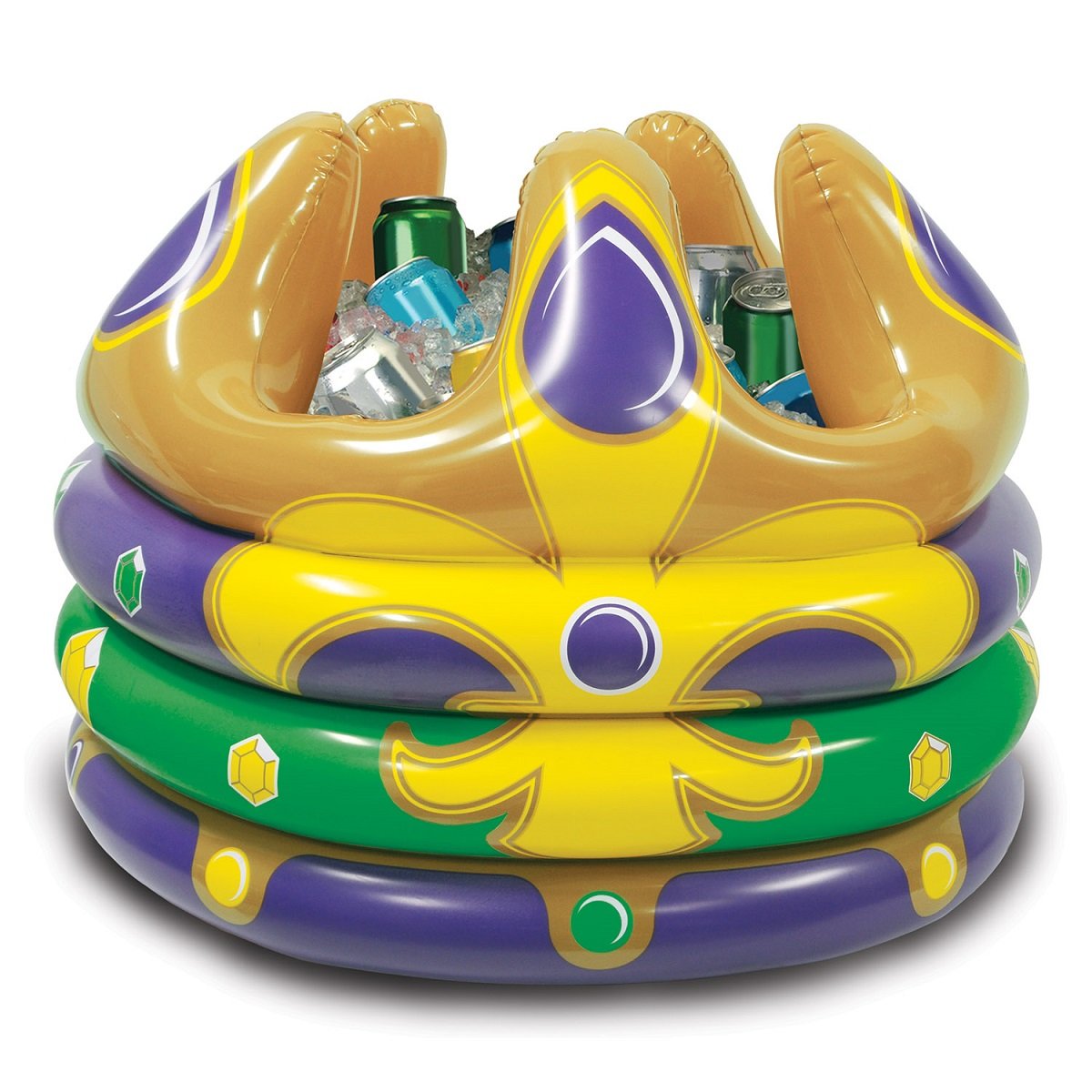 6-Pack Inflatable Green & Purple Mardi Gras Crown Drink Coolers (24 Inch) - Perfect for Pool Parties, Beach Outings & Festive Celebrations