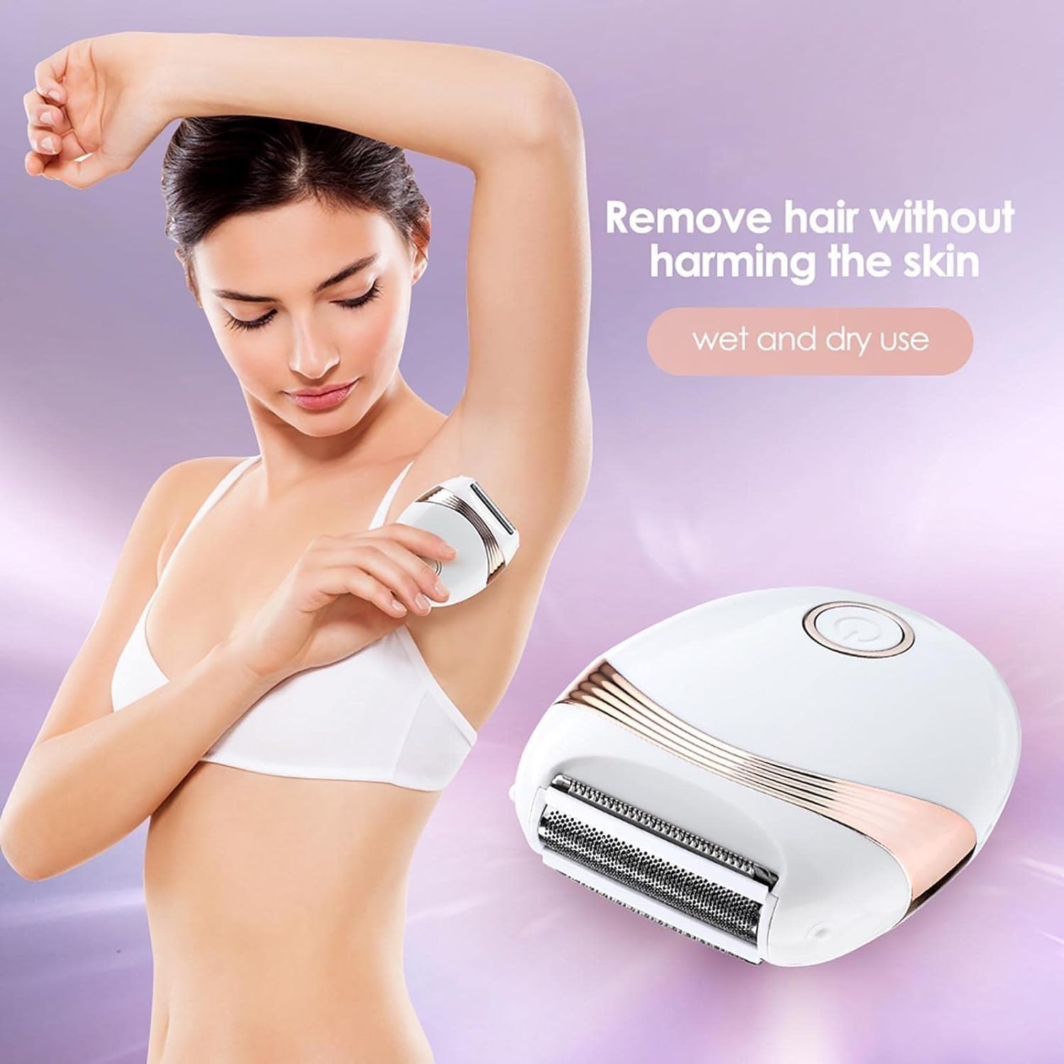 Electric Epilator for Women - Painless Hair Removal Device, Wet & Dry Facial & Leg Shaver, Rechargeable Cordless Epilator with Trimmer for Smooth Skin | At-Home & Travel Use (White)