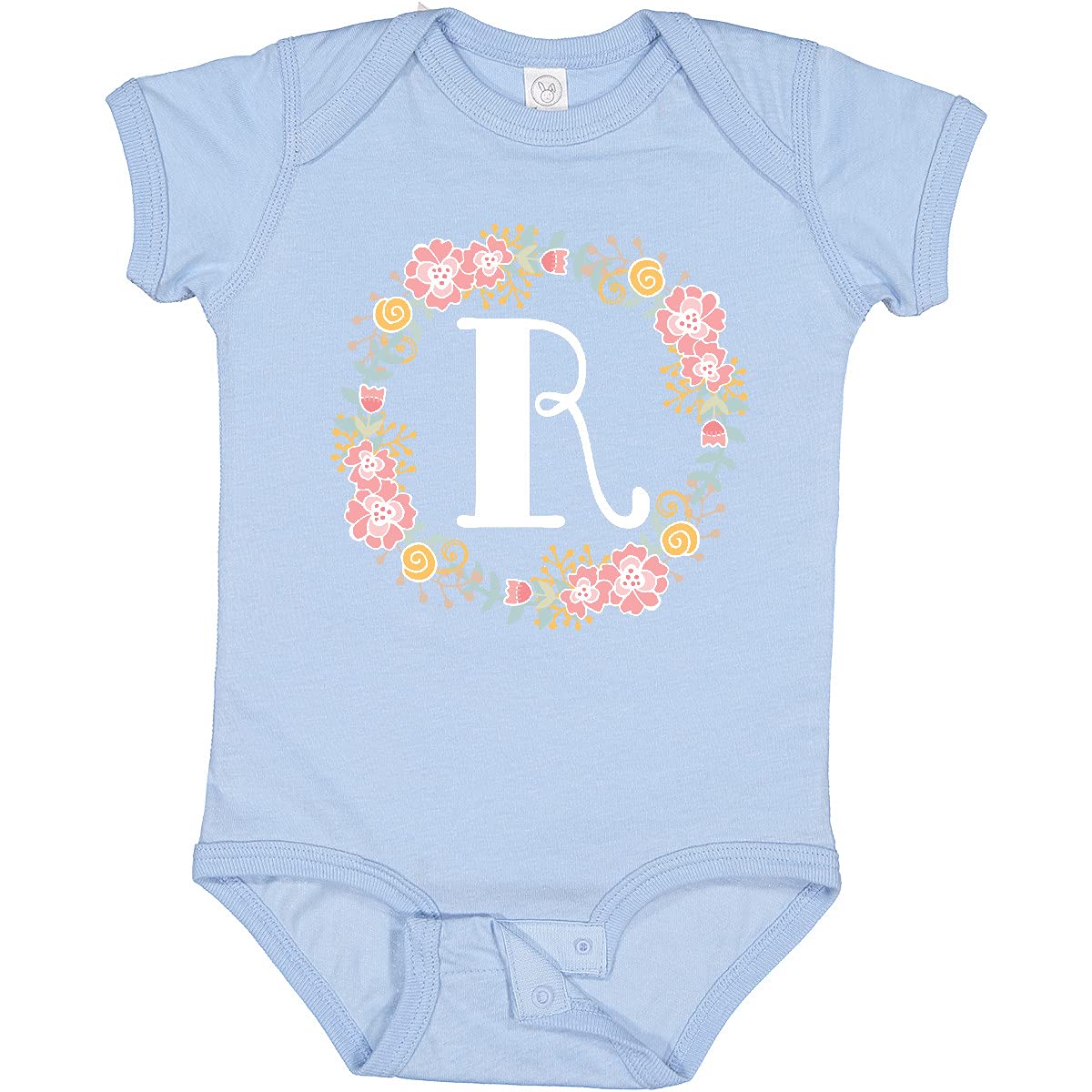 Inktastic Monogram Letter R Rose Floral Wreath Baby Bodysuit - Soft Cotton Onesie for Newborns, Infants & Toddlers - Perfect for Family Photos, Baby Showers & Special Occasions