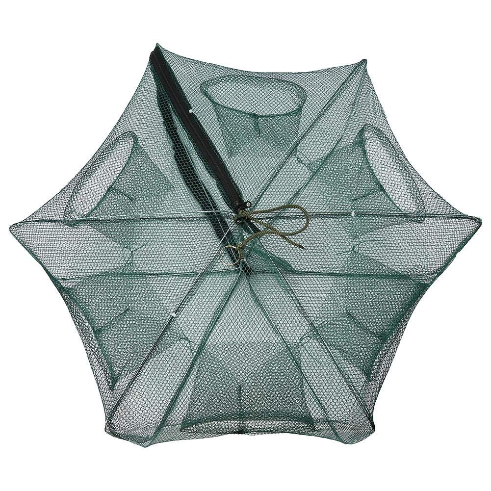 Foldable Fishing Net Trap with 6/12 Holes - Automatic Shrimp & Crab Catcher, Nylon Collapsible Fish Trap for Freshwater & Saltwater Fishing - Perfect for Camping, Boating, and Outdoor Adventures (6 Holes)