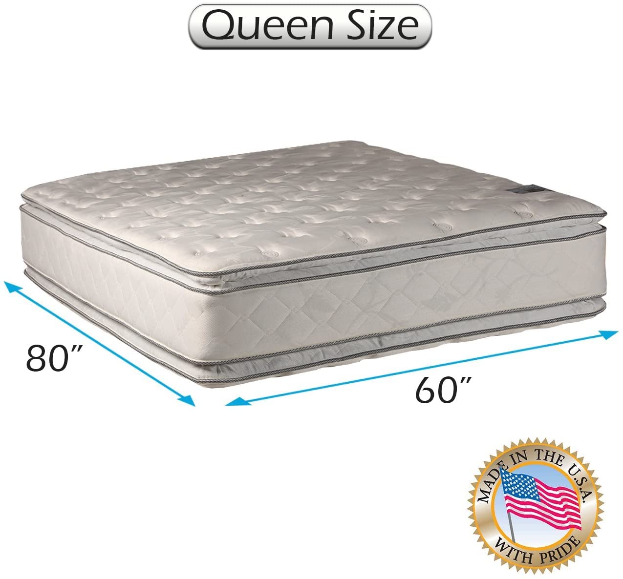 DS Solutions USA Princess Gentle Plush Double-Sided Queen PillowTop Mattress - Orthopedic Support with Enhanced Cushion, Fully Assembled & Longlasting - Perfect for Back Pain Relief, Guest Rooms & Master Bedrooms