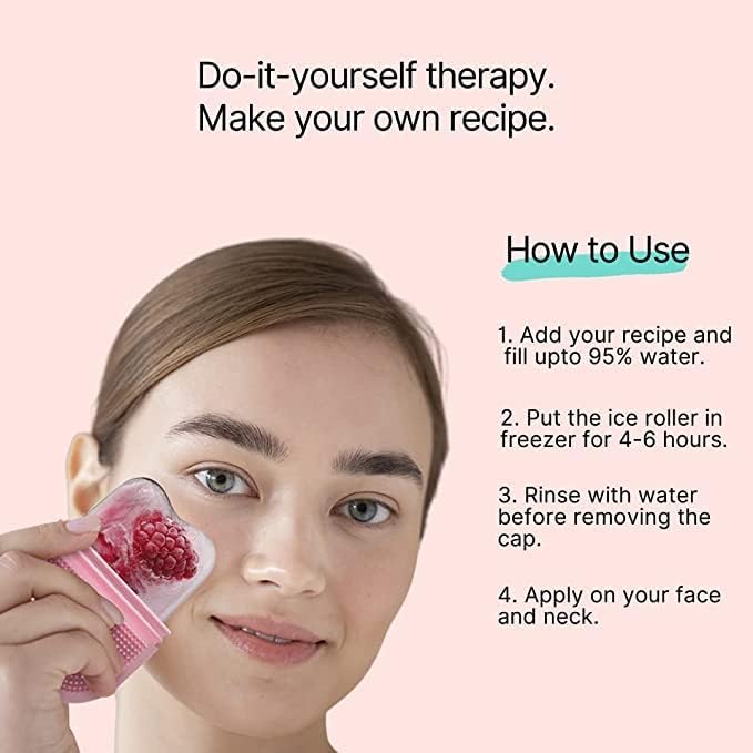 VONITY Best Ice Roller for Face - Oil Control & Glowing Skin | Cooling Face Massager for Women | Pink Ice Cube Roller for Puffiness & Dark Circles | Perfect for Morning Routine & Post-Workout Recovery