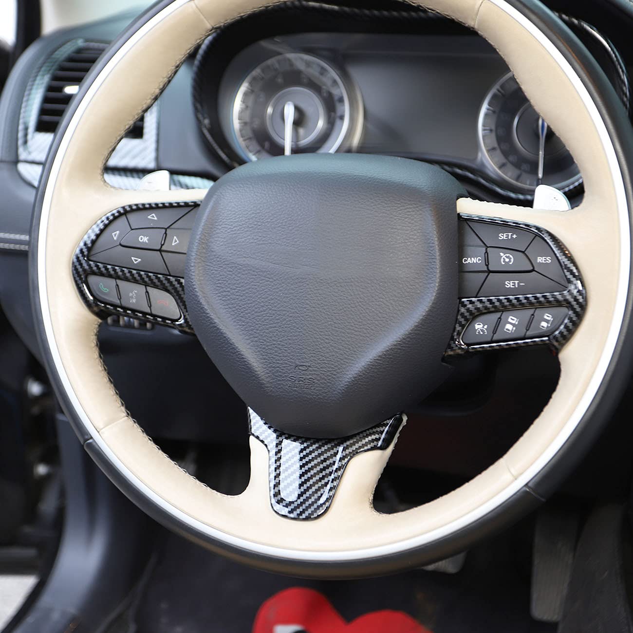 Premium Carbon Fiber Steering Wheel Cover Trim Bezel Kit for 2015-2021 Chrysler 300 - Upgrade Interior Style & Grip for Enhanced Driving Comfort