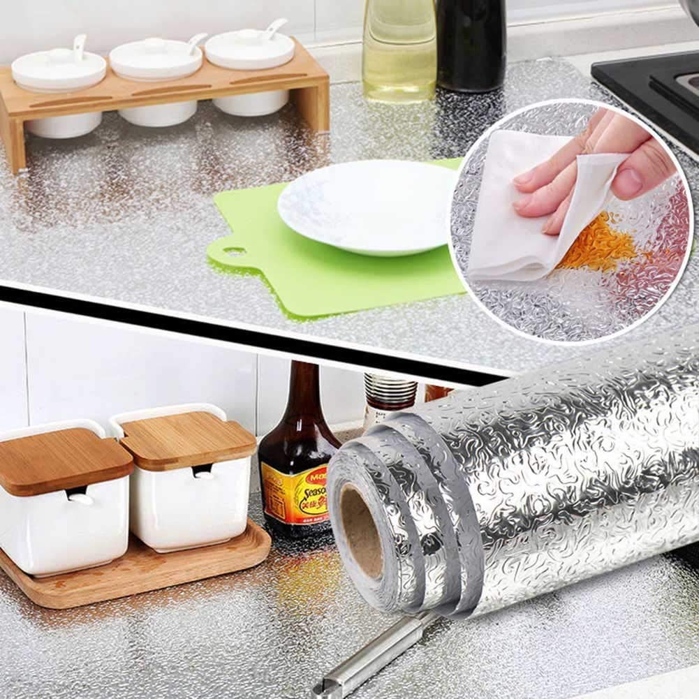 Waterproof Self-Adhesive Aluminum Foil Sticker Roll - Anti-Mold, Heat & Oil Resistant for Kitchen Walls, Drawers, Shelves & Furniture (Silver, 5 Rolls) - Perfect for Kitchen Backsplash, Cabinet Lining, and Appliance Protection