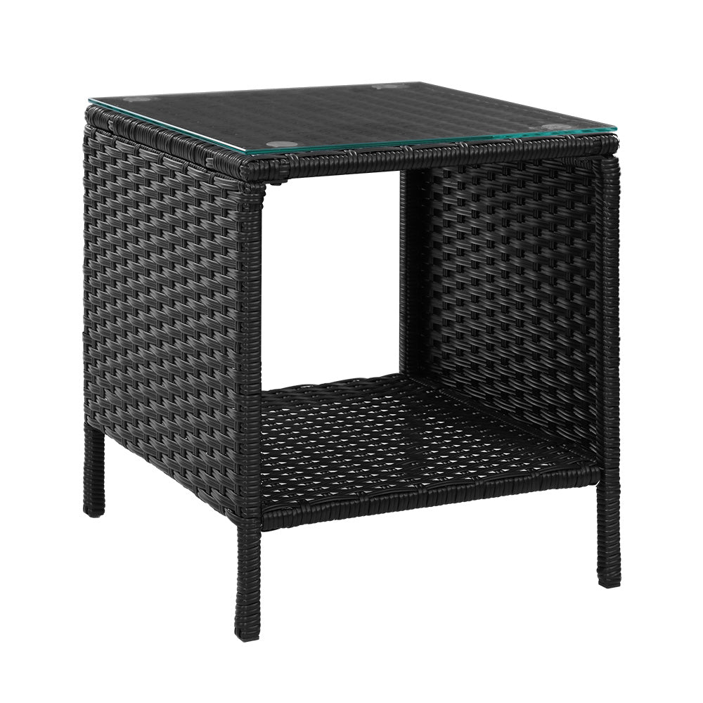 Black Rattan Coffee Side Table - Wicker Desk for Outdoor Garden Furniture - Perfect for Patio, Balcony, and Poolside Relaxation