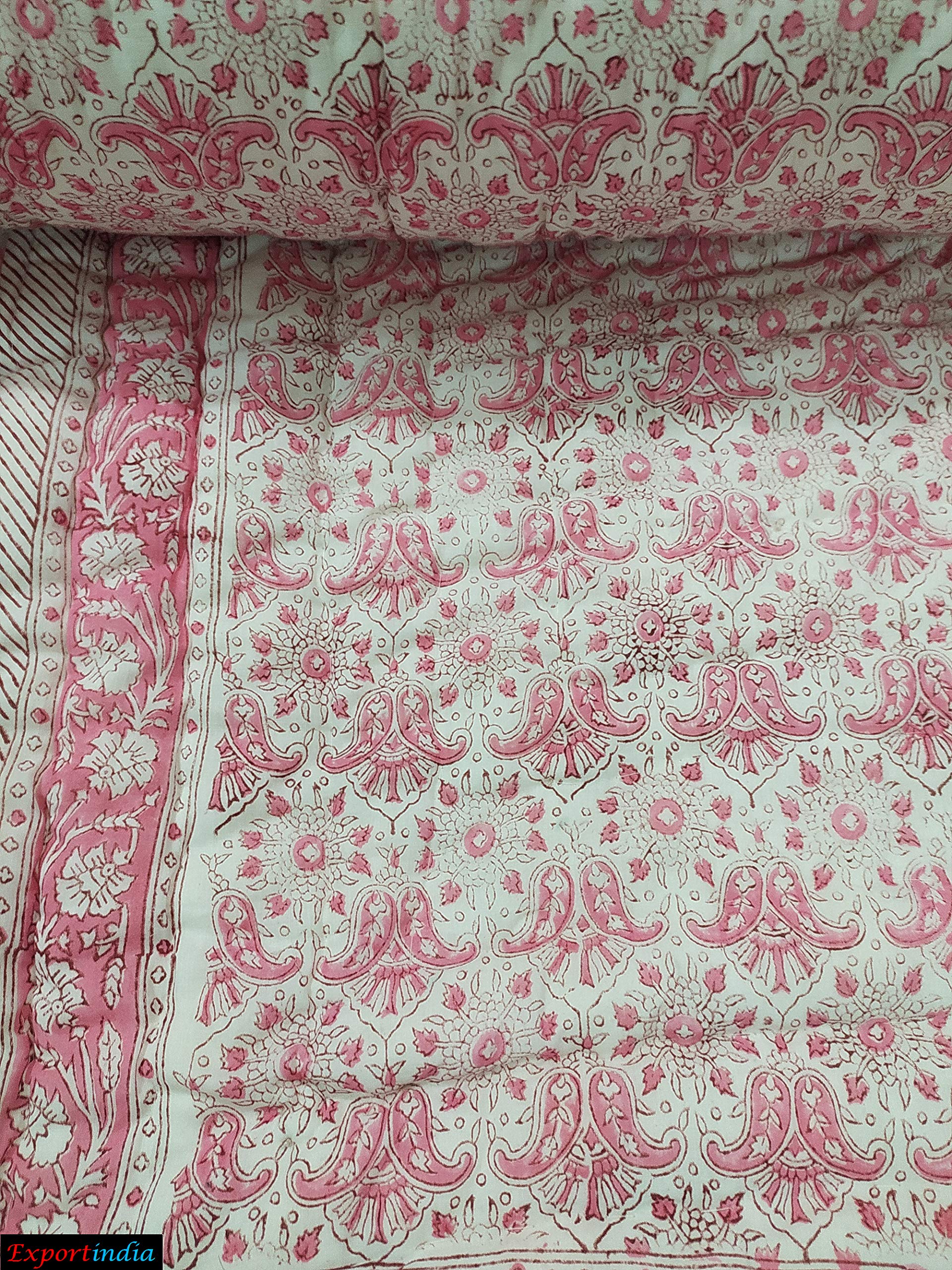 Indian Quilt Sofa Cover - Lightweight Cotton Filled Block Print Razai (Rajai) Quilt for Home Decor - King/Queen Size 90x108 Inch - Perfect for Living Room, Bedroom & Cozy Winter Nights