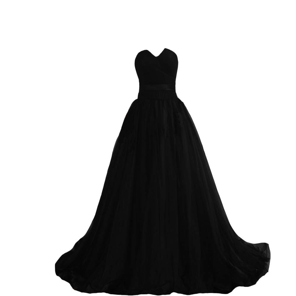 Gothic Black Tulle Long Sash Sweetheart Corset Prom Dress for Women | Elegant Evening Gown for Formal Events, Homecoming & Special Occasions