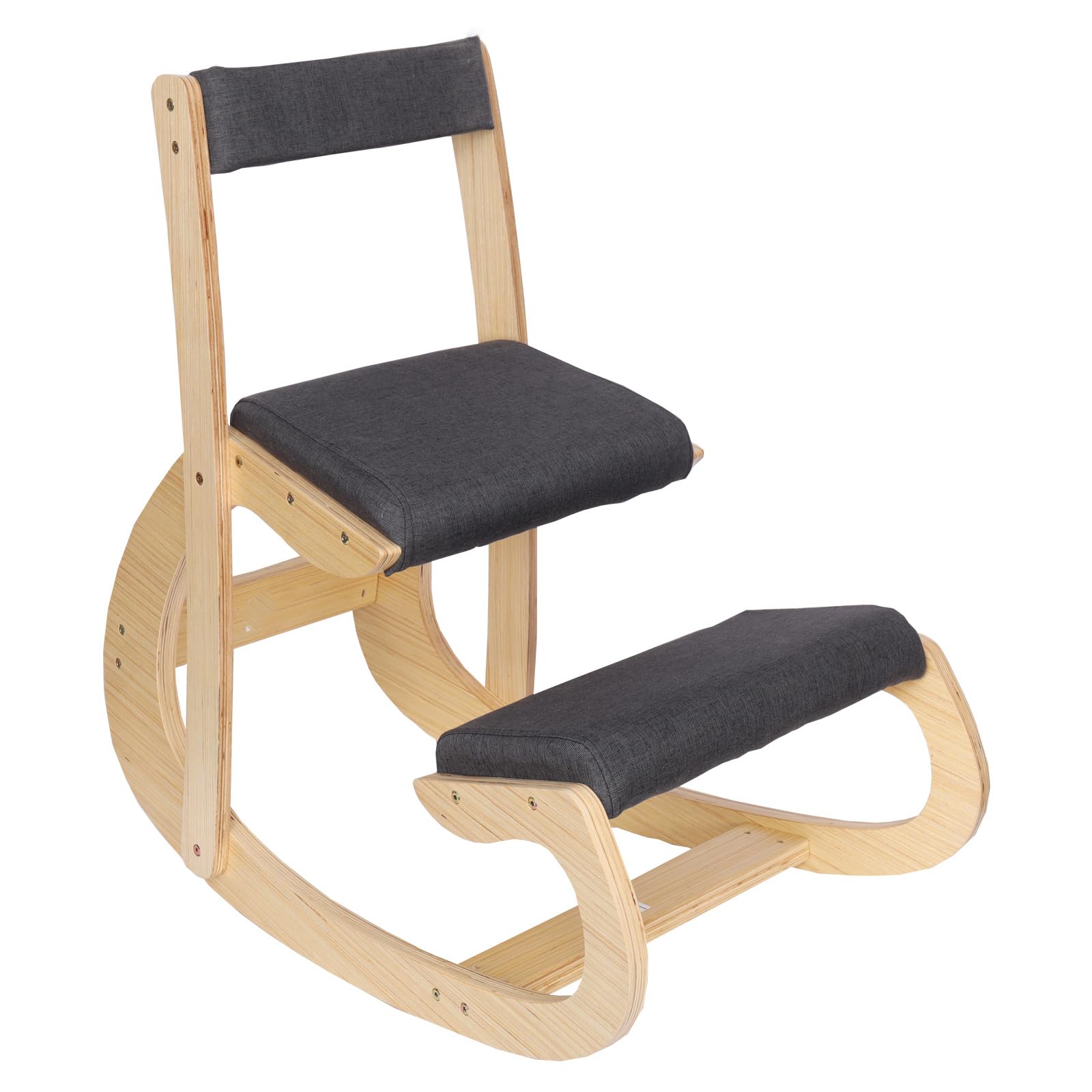 Ergonomic Kneeling Chair - Adjustable Rocking Office Chair with Back Support for Home & Desk, Wooden Kneeling Stool for Better Posture | Perfect for Home Office, Meditation & Back Pain Relief