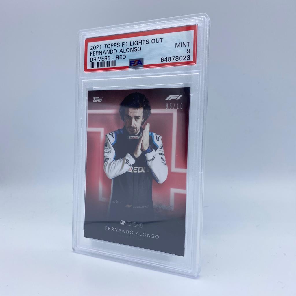 2005 Topps Fernando Alonso PSA 9 Graded Red Parallel Racing Card - Perfect for Collectors and Formula 1 Fans, Ideal for Display or Investment