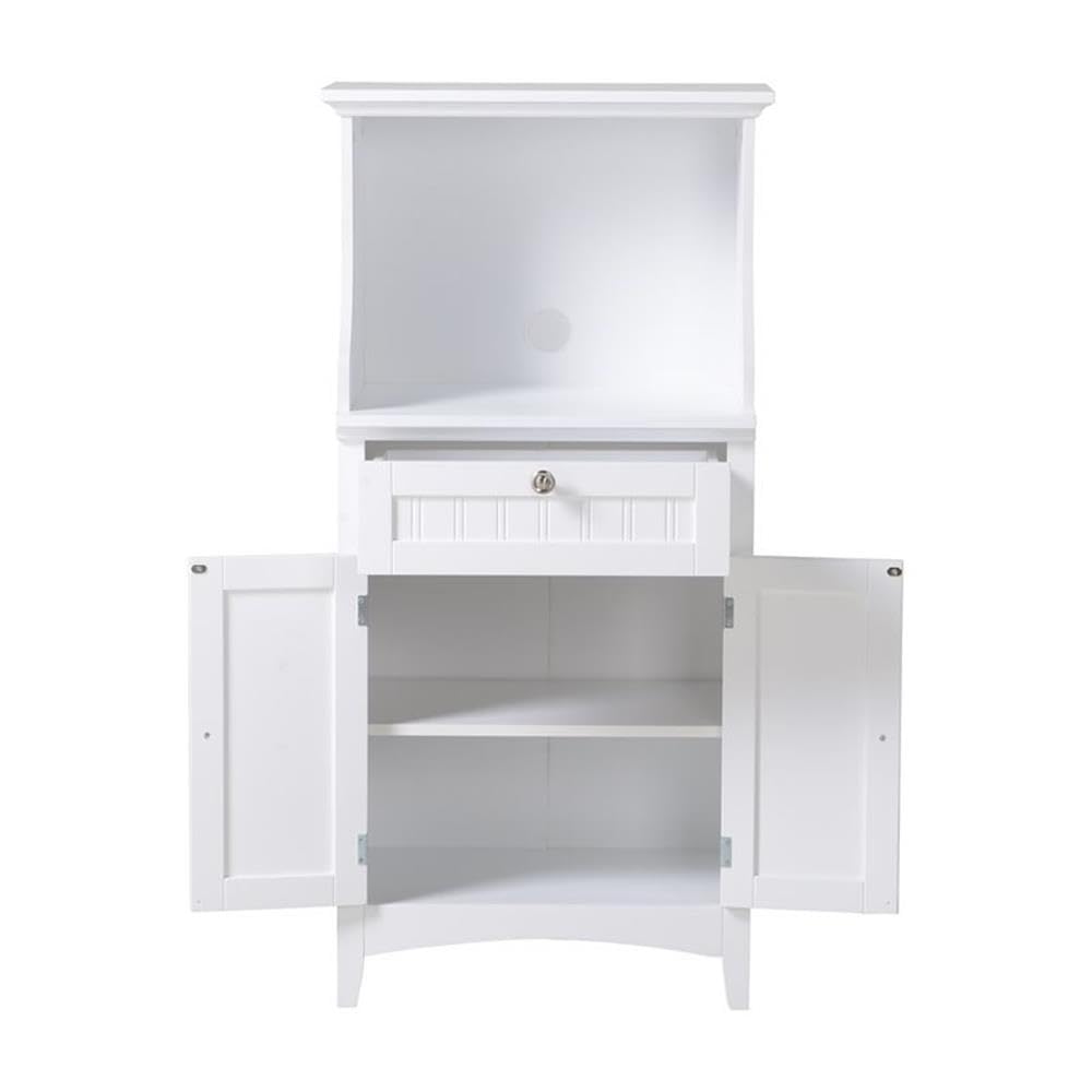 White Small American Furniture Classics 25503 OS Microwave & Coffee Maker Utility Cabinet with Drawer - Perfect for Home Office & Kitchen Storage