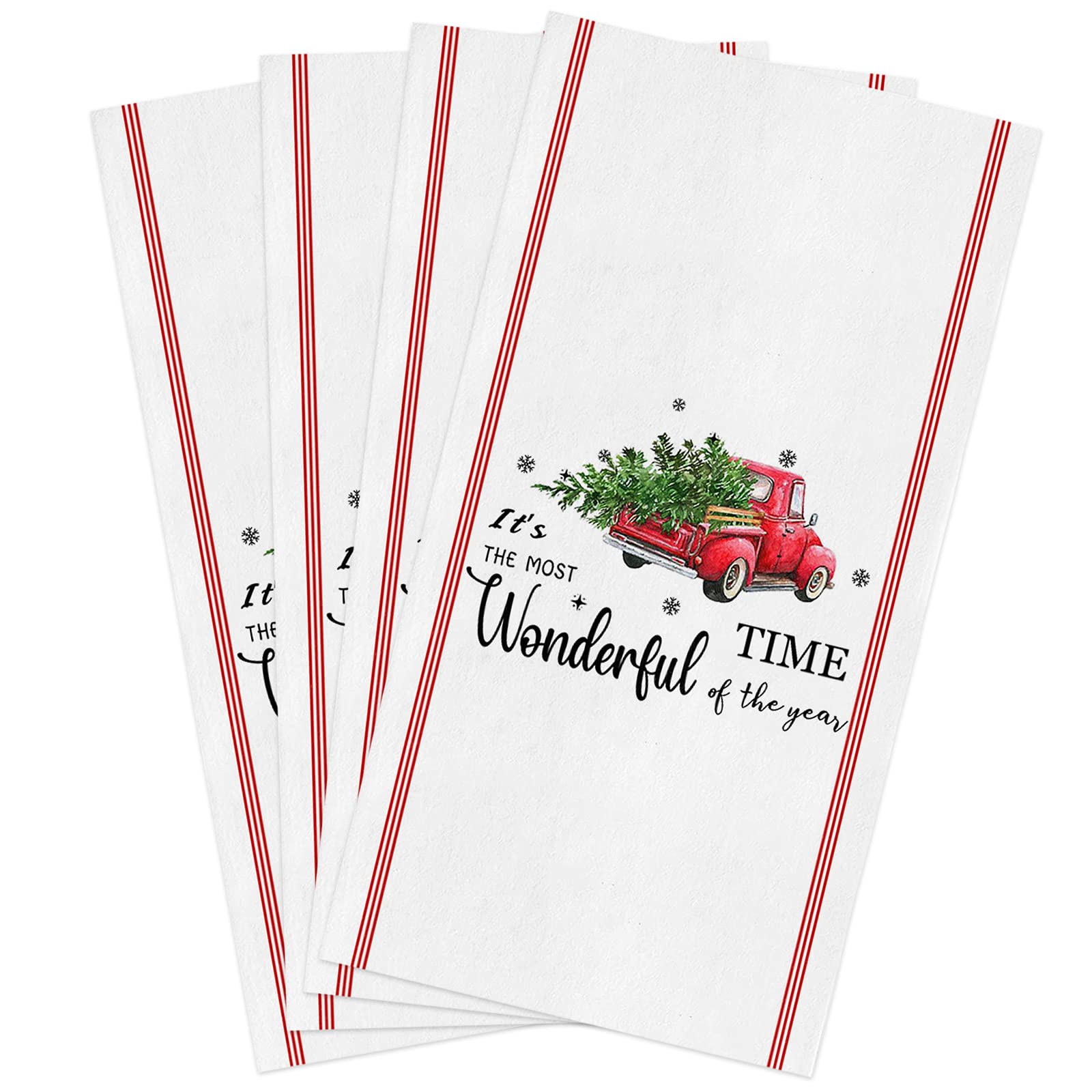 Christmas Kitchen Towels 4-Pack - Soft Cotton Dish Towels for Holiday Cooking & Decor