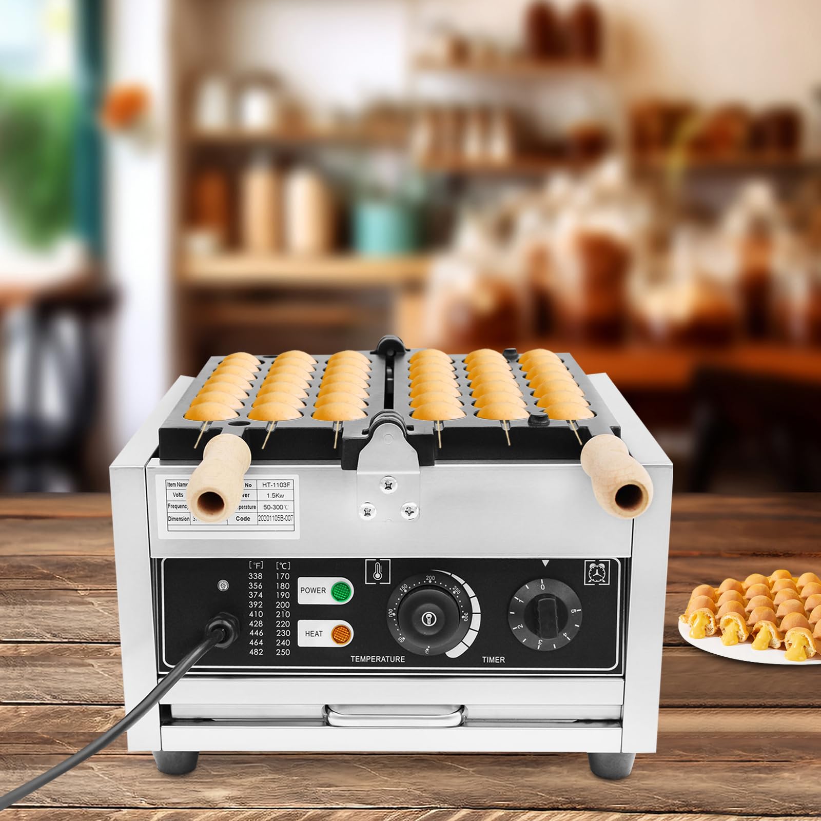110V 1500W Commercial Bubble Waffle Maker - Nonstick Egg Waffle Iron for Hong Kong Style Bubble Waffles - Perfect for Cafes, Food Trucks & Home Breakfast