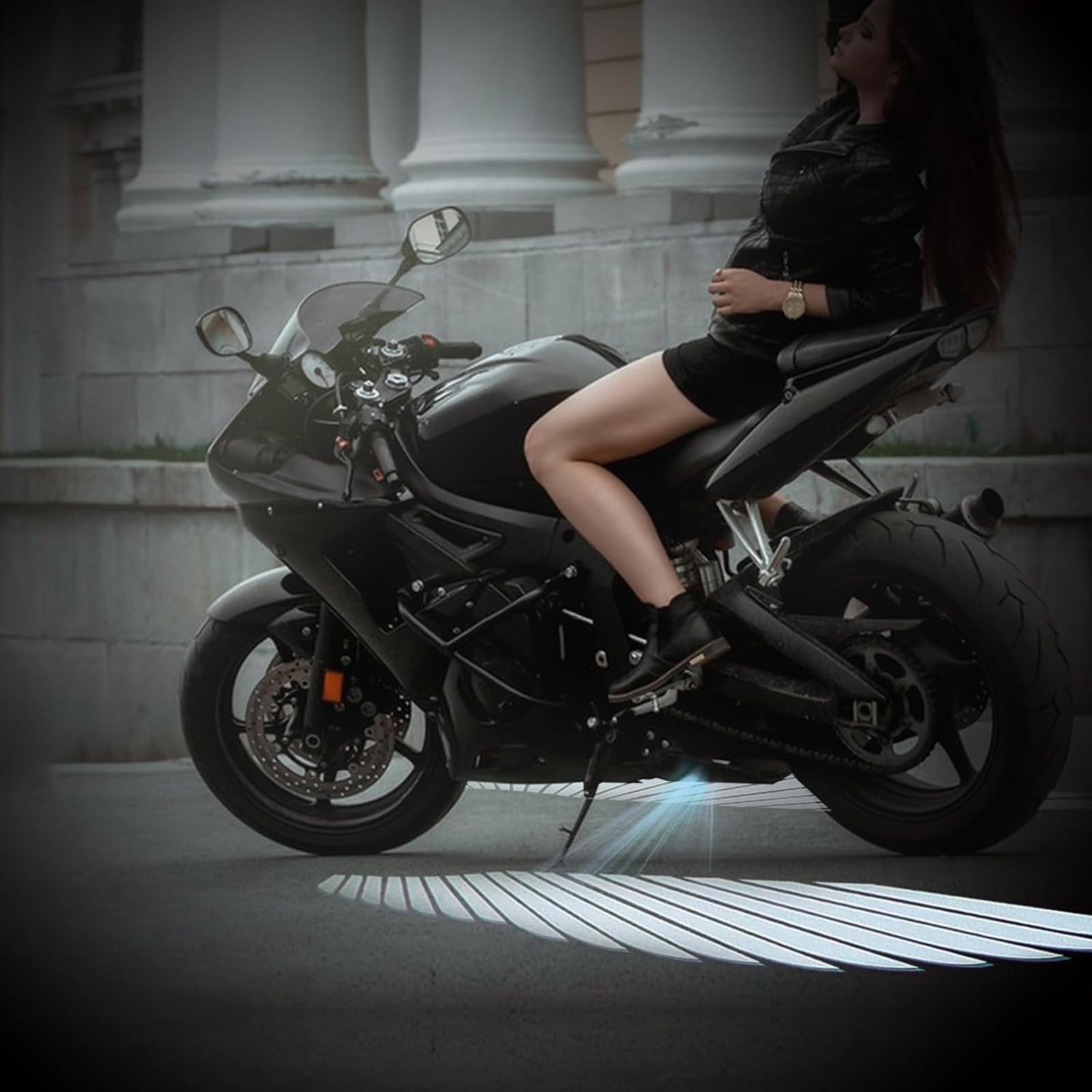 2Pcs Motorcycle Angel Wings Projection Light Kit - White LED Angel Wing Lights for Harley, Scooter & Electric Bikes - Enhance Night Riding Safety & Style for Motorcycle Enthusiasts
