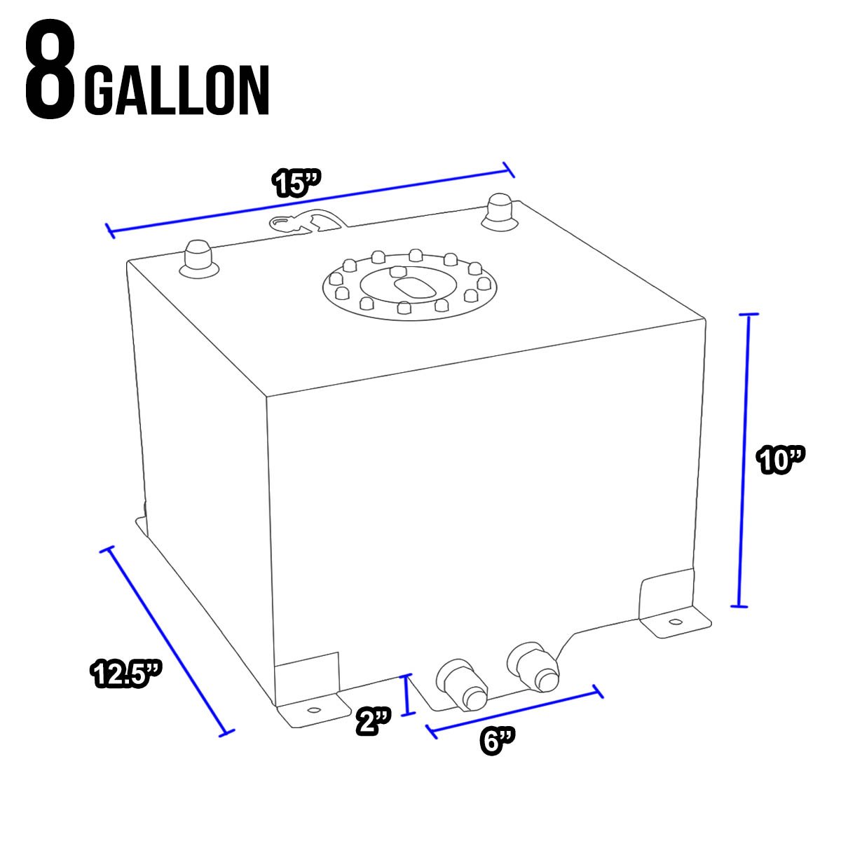 DNA MOTORING 8 Gallon Aluminum Top-Feed Fuel Cell Gas Tank - 15