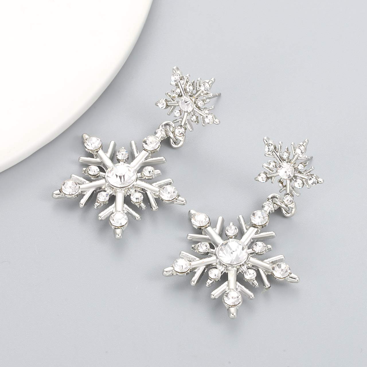 Hypoallergenic Snowflake Dangle Earrings for Women - Winter Flower Drop Pierced Stud Earrings - Perfect Christmas Gift for Holiday Parties & Festive Occasions
