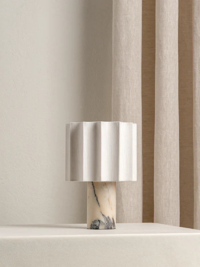 Valli Viola Rechargeable Table Lamp - Calacatta Marble & Linen Design for Bedroom, Living Room, Office | Modern LED Night Light with USB Charging