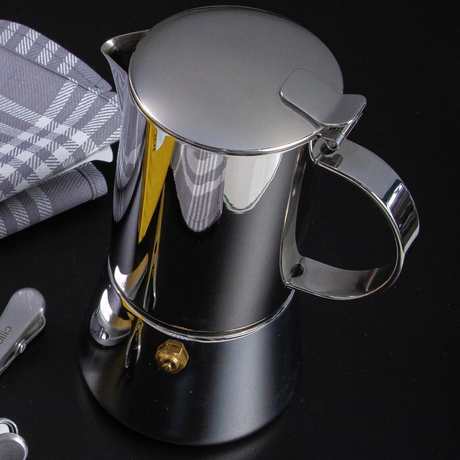 Premium Aida Stainless Steel Espresso Maker - Italian Stovetop Coffee Machine for Rich Espresso & Cappuccino at Home, Office & Camping