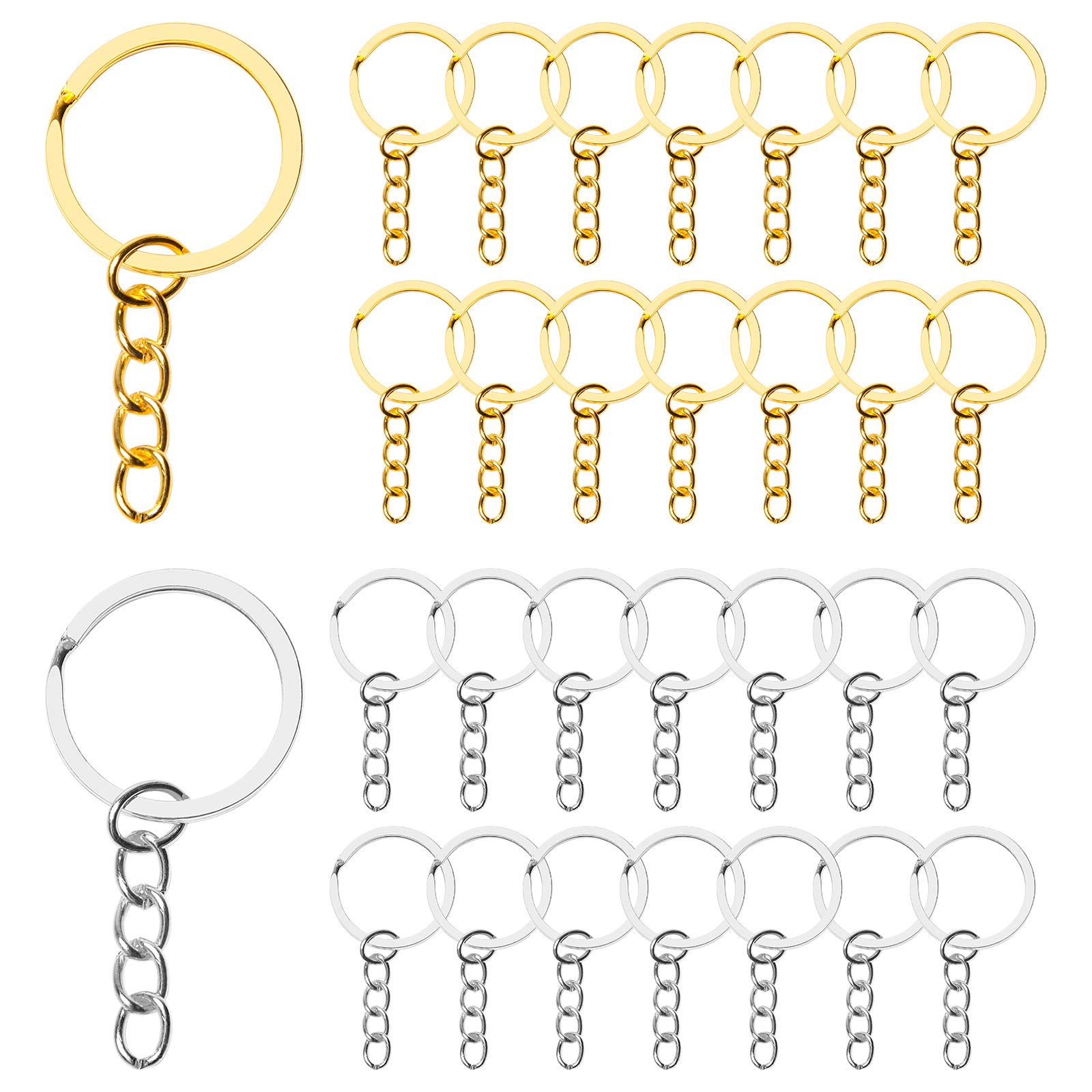 100 PCS Coolrunner Keychain Rings with Chain - DIY Rustproof Split Keyrings for Crafts (Silver+Gold) - Perfect for Keychains, Jewelry Making & Gift Accessories