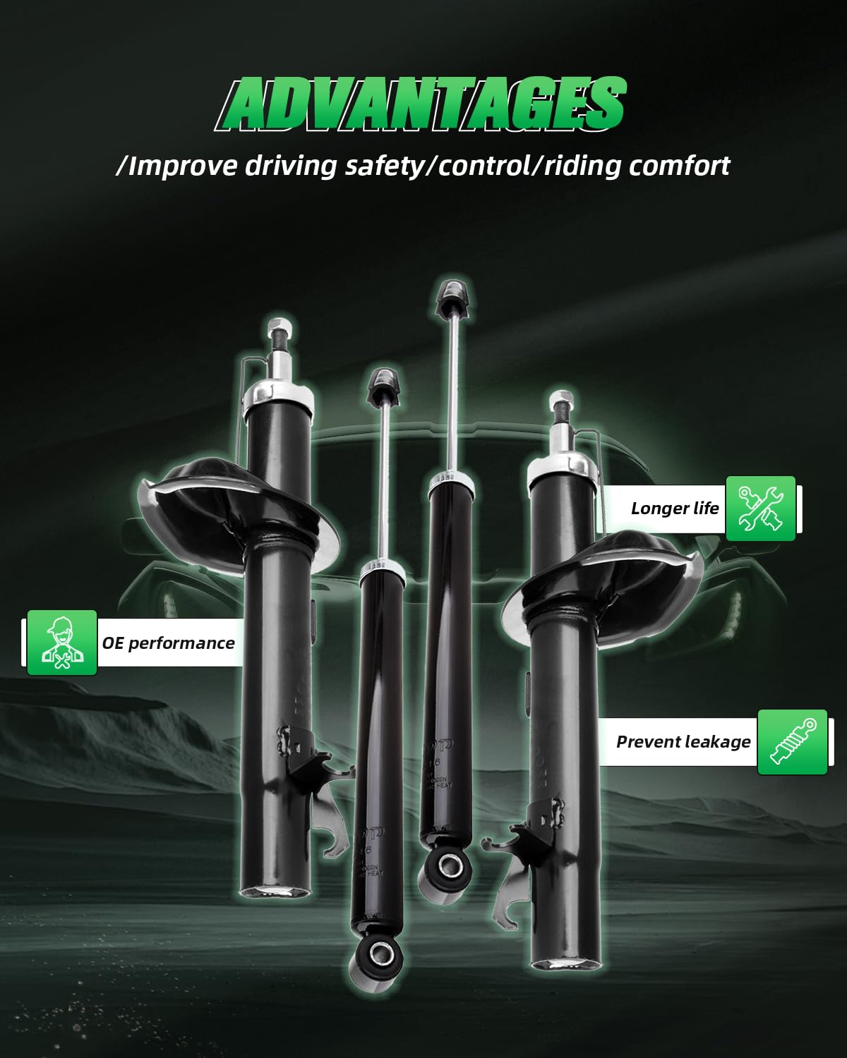 SCITOO 4PCS Front & Rear Shock Absorbers Struts Replacement for 2000-2005 Ford Focus - Compatible with Part Numbers 333348, 333349, 343429 - Smooth Ride & Enhanced Stability for City Driving & Highway Commutes