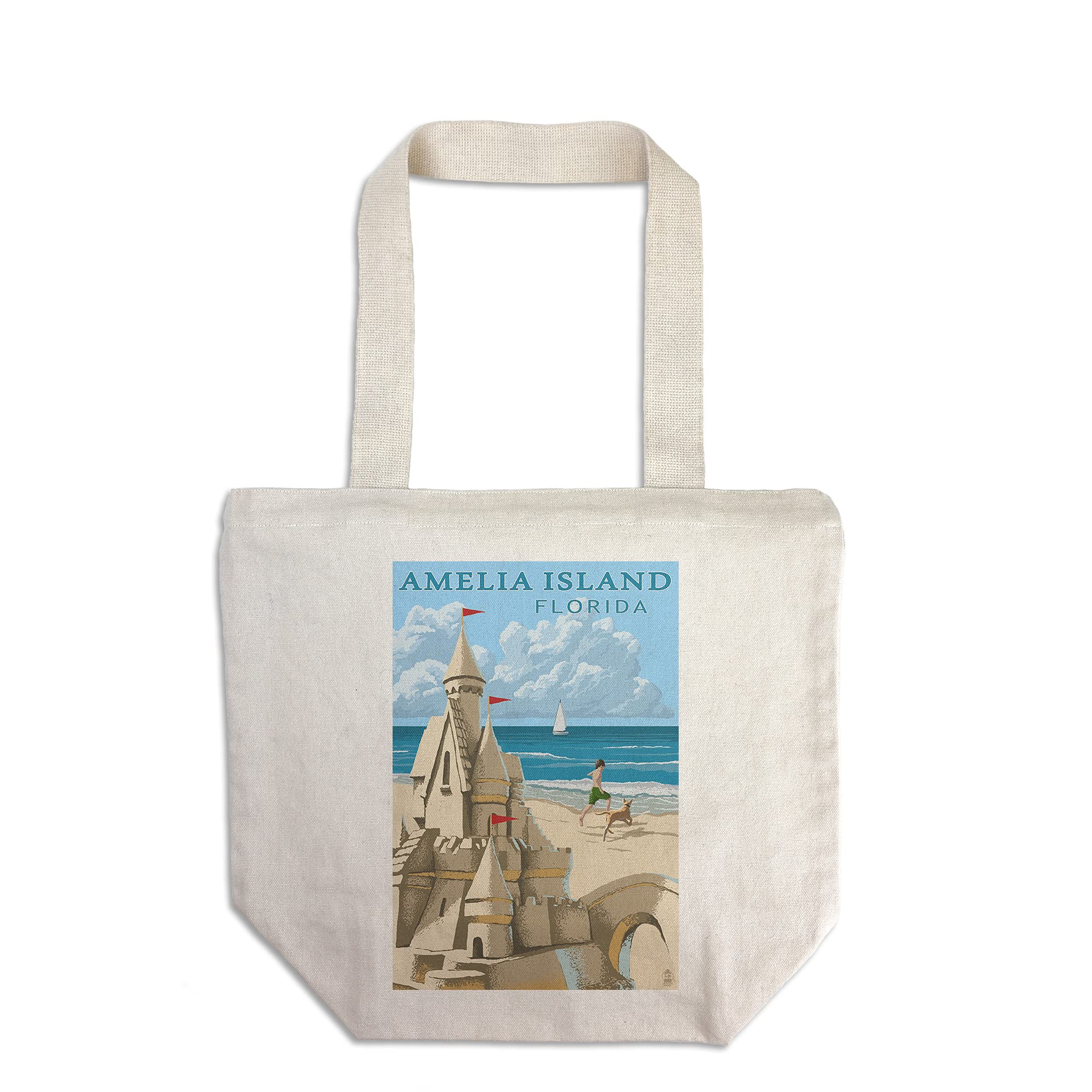 Amelia Island Florida Sandcastle Tote Bag - 100% Cotton Canvas Reusable Shopping Bag for Beach, Groceries & Everyday Use