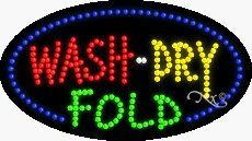 Wash Dry Fold LED Sign - 15 x 27 x 1 Inches - Made in USA - Bright Laundry Room Decor for Home & Commercial Use