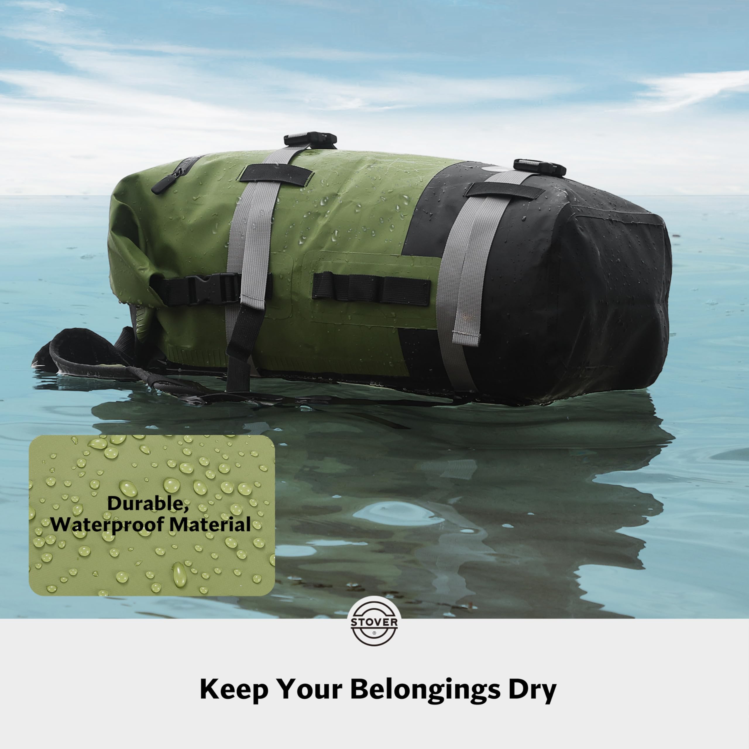 **STOVER 5L/10L/25L/30L/40L/55L Waterproof Dry Backpack – Heavy-Duty Roll Top Floating Dry Bag for Kayaking, Hiking, Camping, Fishing, Beach & Outdoor Adventures – Ideal for Travel, Motorcycles & Water Sports (Green)**