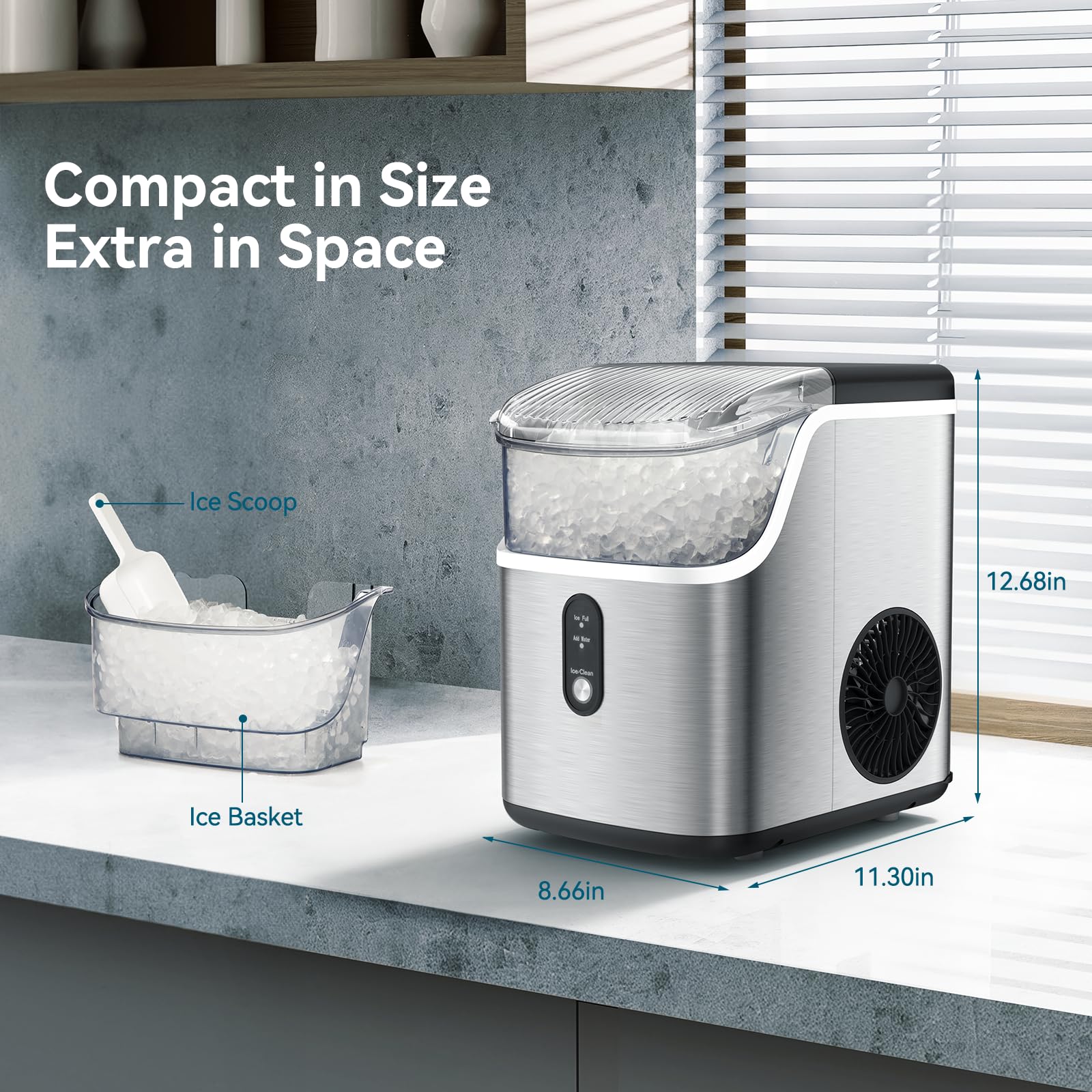 ZAFRO Countertop Nugget Ice Maker - 35.5Lbs/24Hrs Pebble Ice Machine with Self-Cleaning & One-Touch Operation | Perfect for Home, Kitchen, Office, Bars & Restaurants | Soft Chewable Ice for Drinks, Cocktails & Smoothies
