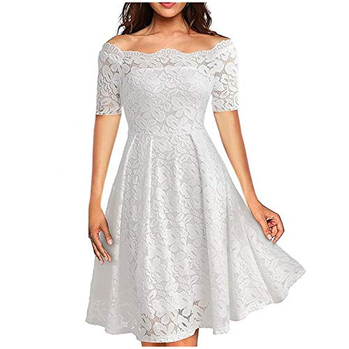 Vintage Lace Cocktail Dress for Women - Off Shoulder Short Sleeve Double Layer Wedding Guest Evening Gown | Perfect for Cocktail Parties, Bridal Showers, Date Nights & Formal Events