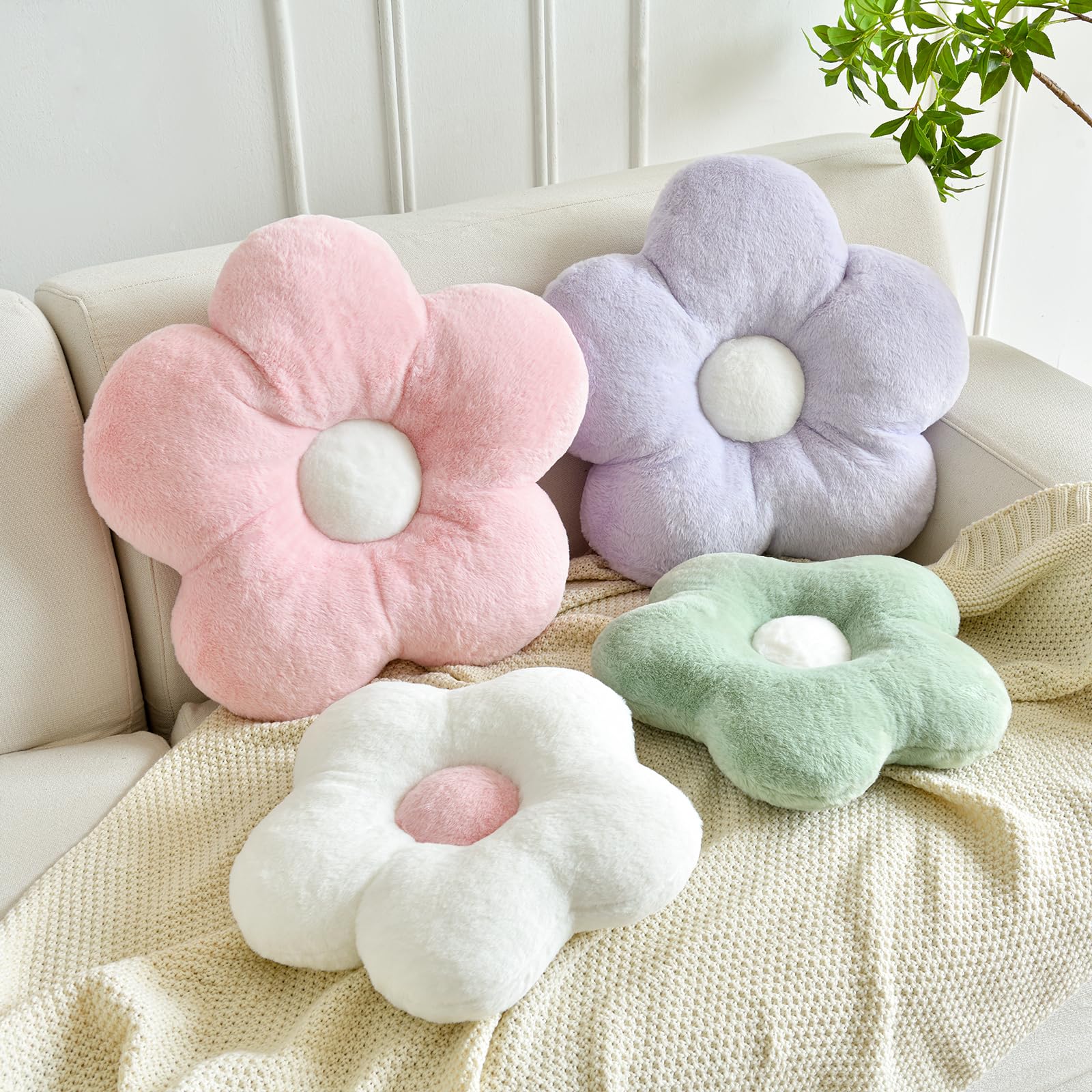 Soft Flower Shaped Decorative Pillow for Couch, Chair & Bed - 15 Inch Sage Green Floor Throw Pillow for Adults, Bedroom & Living Room | Perfect for Home Decor, Cozy Reading Nooks & Relaxation Spaces
