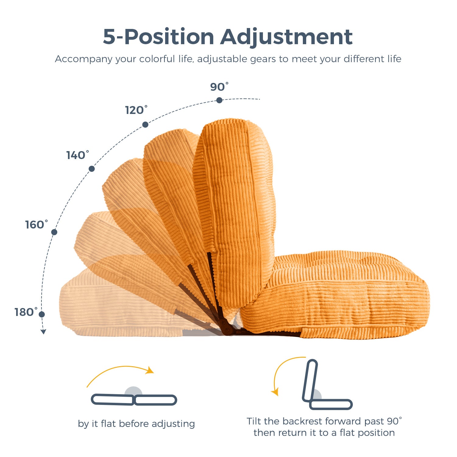 MAXYOYO Adjustable Floor Chair with Back Support - Ergonomic Gaming & Meditation Chair for Adults, Orange - Perfect for Gaming, Yoga, Reading & Relaxing at Home