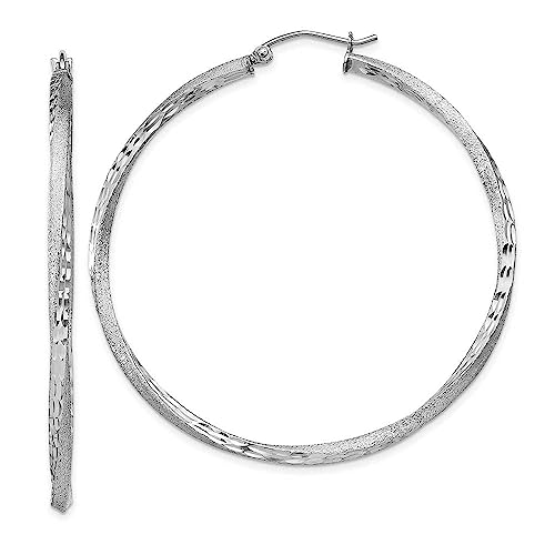 925 Sterling Silver Rhodium-Plated Satin & Diamond-Cut Twist Hoop Earrings for Women | Elegant Dangle Earrings for Party, Wedding & Everyday Wear