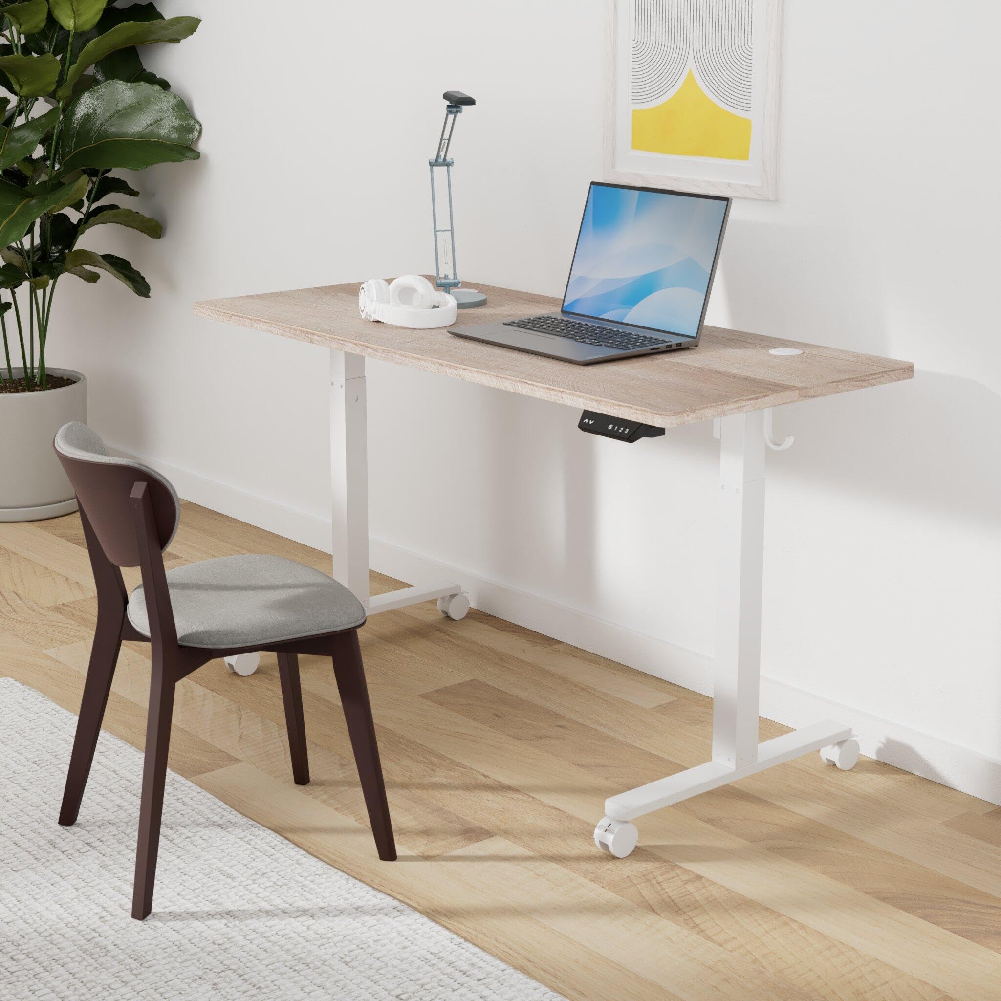 BANTI 48 Inch Electric Height Adjustable Standing Desk - Maple Sit Stand Workstation with Splice Board for Home Office | Ergonomic Computer Desk for Remote Work & Study