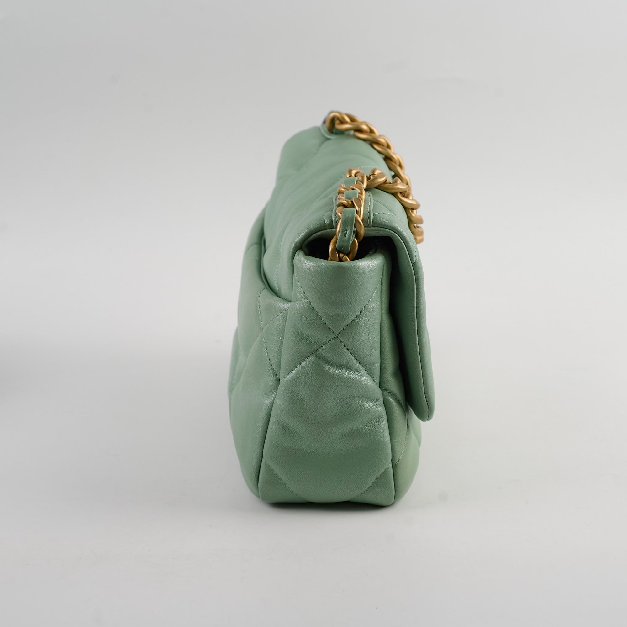 Chanel Small 19 Handbag Iridescent Green Leather Crossbody Bag with Microchip - Perfect for Evening Parties, Date Nights & Luxury Fashion Accessories