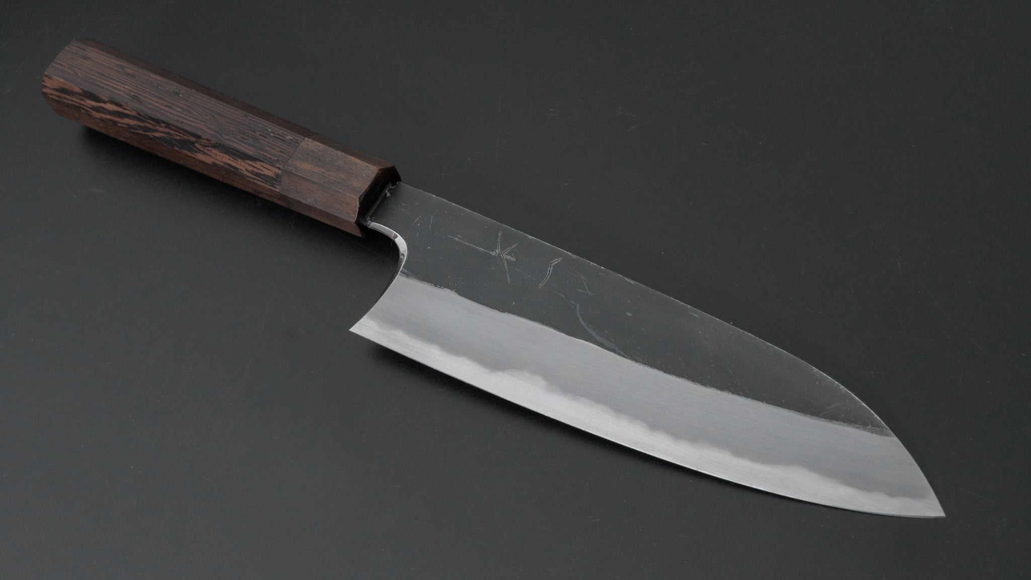 Hitohira Togashi White #2 Kurouchi Santoku Knife with Tagayasan Wood Handle - Premium Japanese Kitchen Knife for Slicing, Dicing & Chopping Vegetables, Meat & Fish