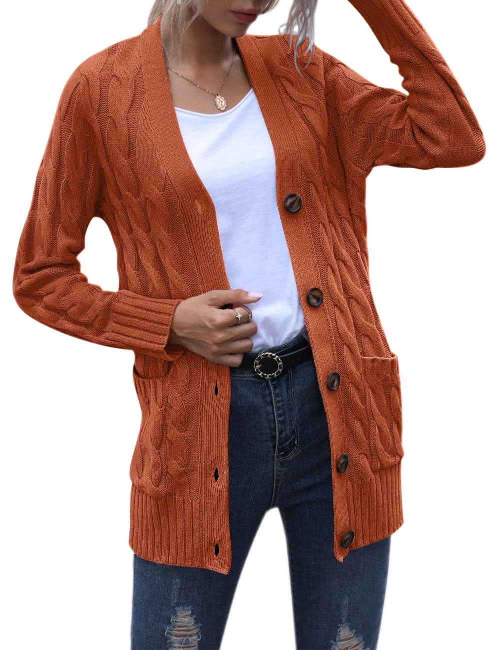 MEROKEETY Women's 2025 Fall Long Sleeve Cable Knit Cardigan Sweater - Open Front Button Down Loose Fit Outerwear for Casual Wear, Office & Autumn Outfits