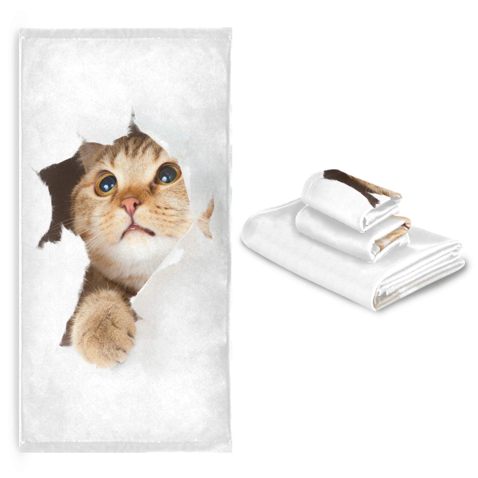 Premium 3-Piece Cat Towel Set - Super Soft & Absorbent Bath, Hand & Washcloth Set with Adorable Red Kitten Design | Quick-Drying Bathroom Towels for Kids, Teens & Cat Lovers (Perfect for Bath, Spa & Home Decor)