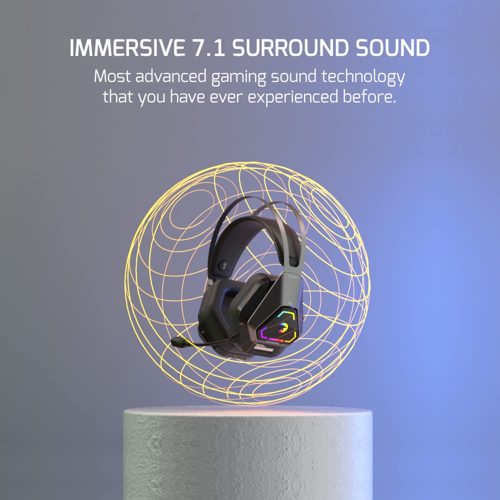 GAMEPOWER Fujin USB Gaming Headset - 7.1 Virtual Surround Sound Wired RGB Headphones with 50MM Drivers, Comfortable Design, 360 Spatial Audio, Noise Cancelling Mic for PC, Laptop - Perfect for FPS Games, Streaming & Online Meetings (Black)