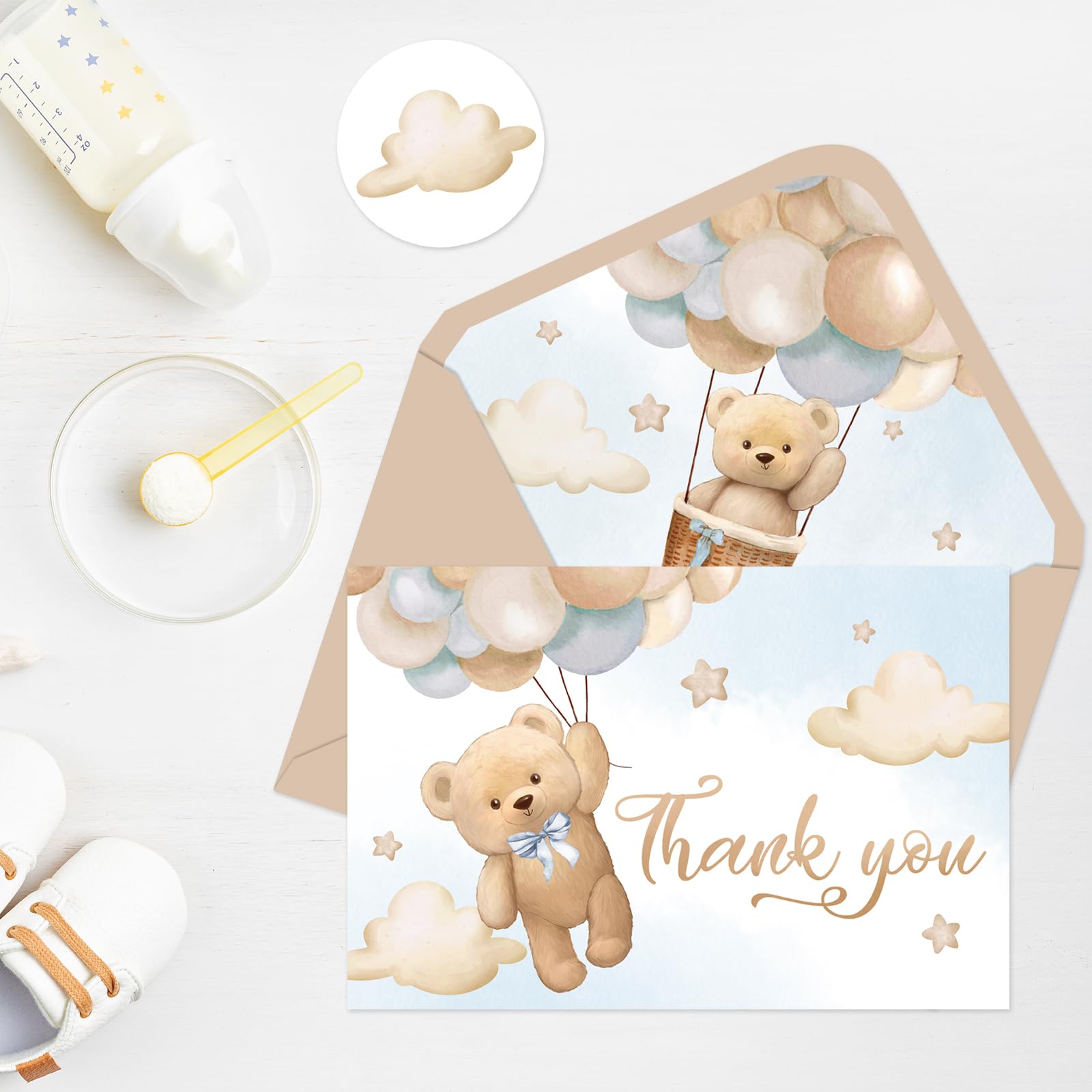 Whaline 24Pcs Watercolor Bear Thank You Cards with Envelopes & Stickers - 4x6 Inch Blank Note Cards for Birthday, Wedding, Baby Shower - Perfect for Party Invitations, Gifts & Greetings
