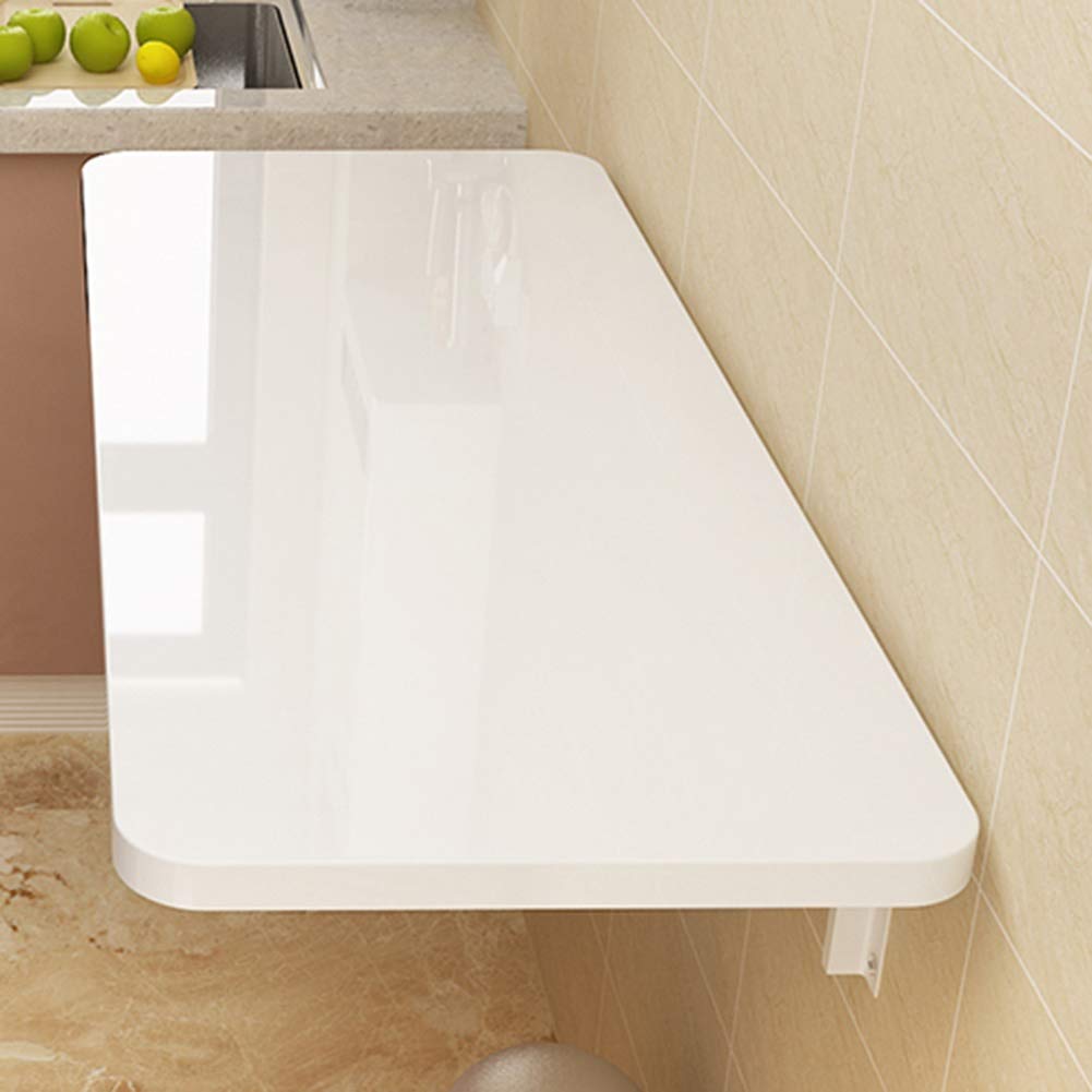 ZAQI White Wall-Mounted Folding Table - Space Saving Drop Leaf Desk for Laundry Room, Kitchen & Dining - Heavy Duty Trestle Computer Desk (35.4x19.7 Inches) - Perfect for Small Spaces, Home Office & Compact Living Areas