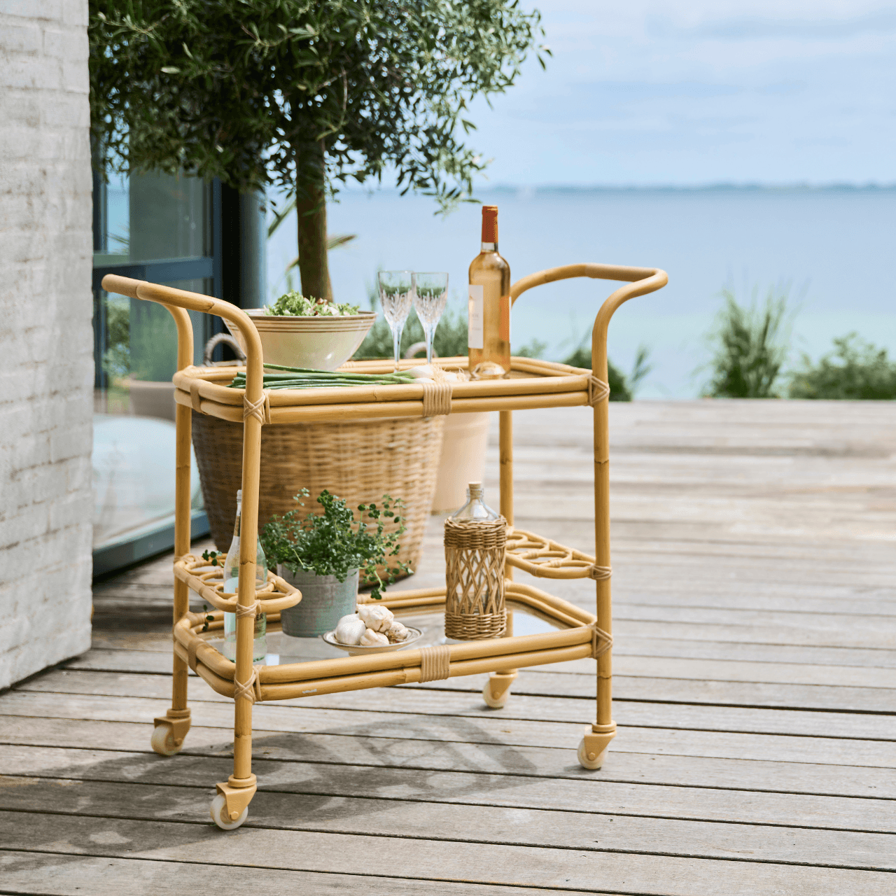 Premium Carlo Outdoor Bar Cart with Wheels - Portable Rolling Drink Cart for Patio, Garden, Poolside & Backyard Entertaining