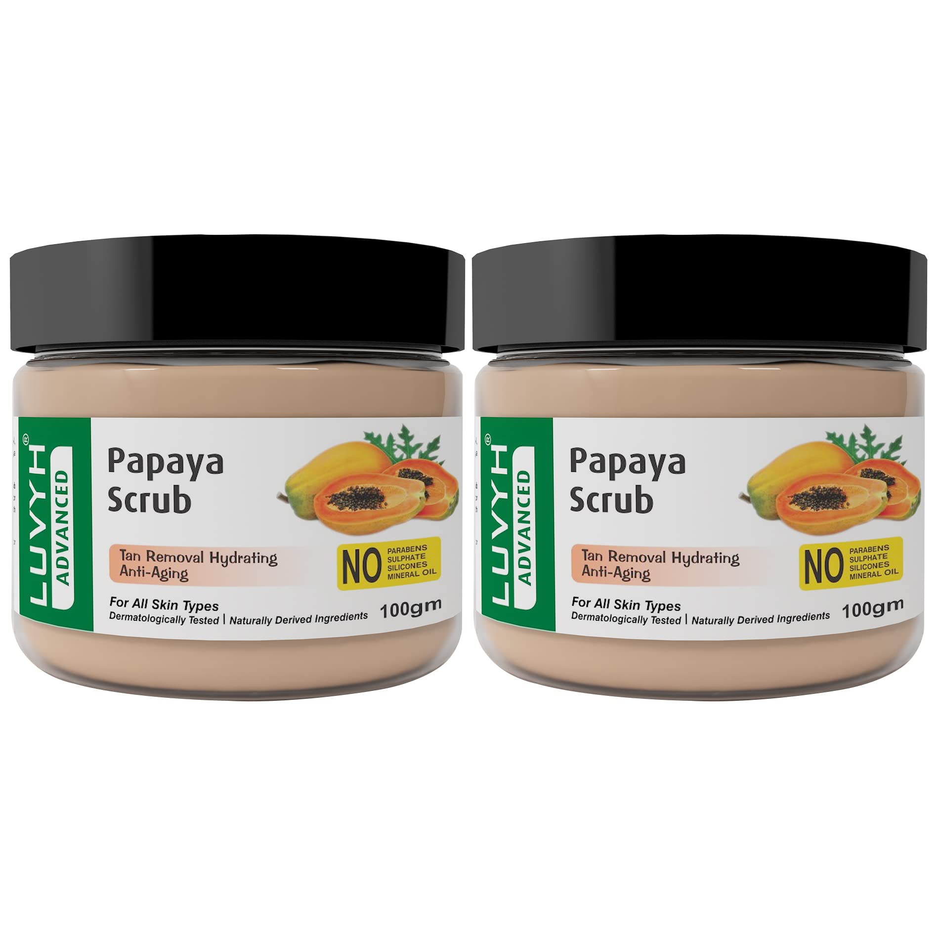 Luvyh Papaya Face Scrub - Brightening & Exfoliating Facial Scrub for All Skin Types | 200g (Pack of 2) | Gentle Exfoliation for Glowing Skin | Perfect for Daily Skincare Routine & Spa Day at Home