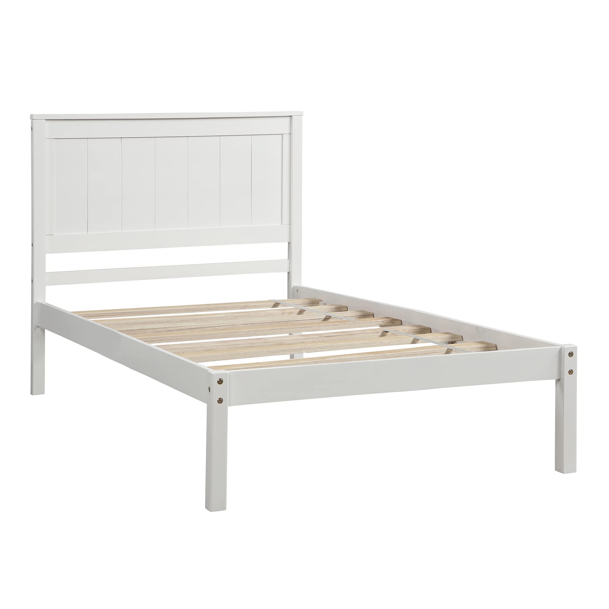 Twin Bed Frame with Headboard - Solid Wood Platform Bed, Sturdy Slat Support, Easy Assembly, No Box Spring Needed - Perfect for Kids Rooms, Guest Bedrooms & Small Spaces (White)