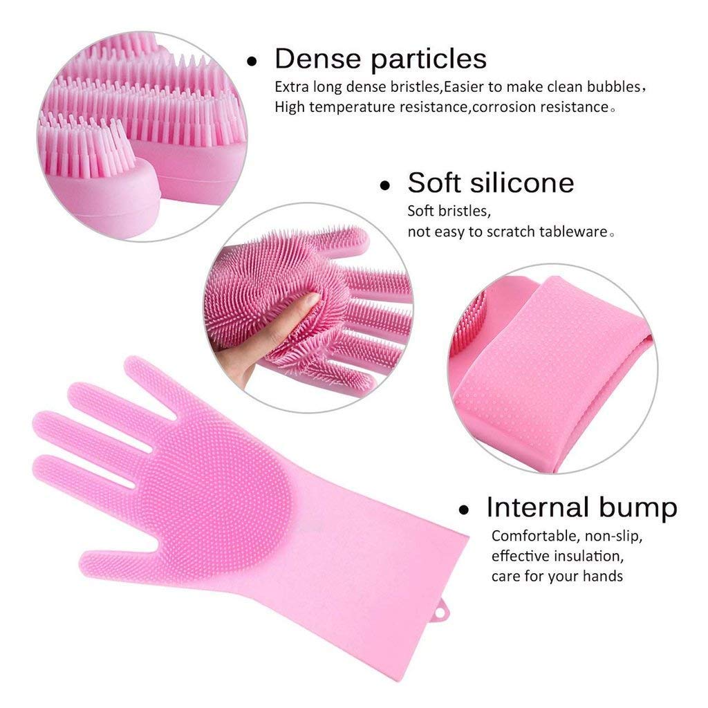 DarkShri Reusable Silicone Cleaning Brush Gloves - Heat Resistant Kitchen Scrubber Gloves for Washing Dishes, Pots & Pans (Multicolor) - Perfect for Dishwashing, Grill Cleaning & Household Chores