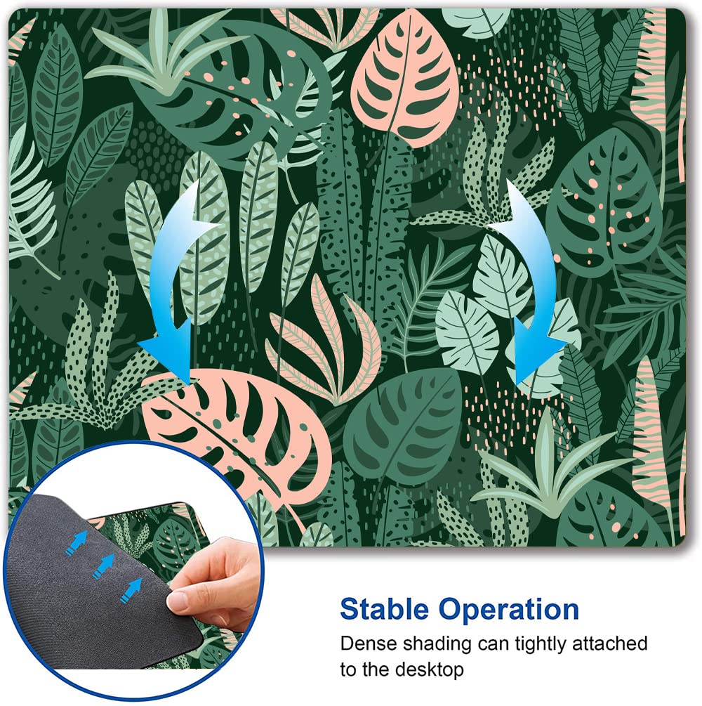Premium Green Tropical Leaves Mouse Pad - Non-Slip Rubber Base, Waterproof Square Computer Mouse Mat for Office & Laptop - Perfect for Home, Work & Gaming Desks - Plant-Themed Workspace Accessory