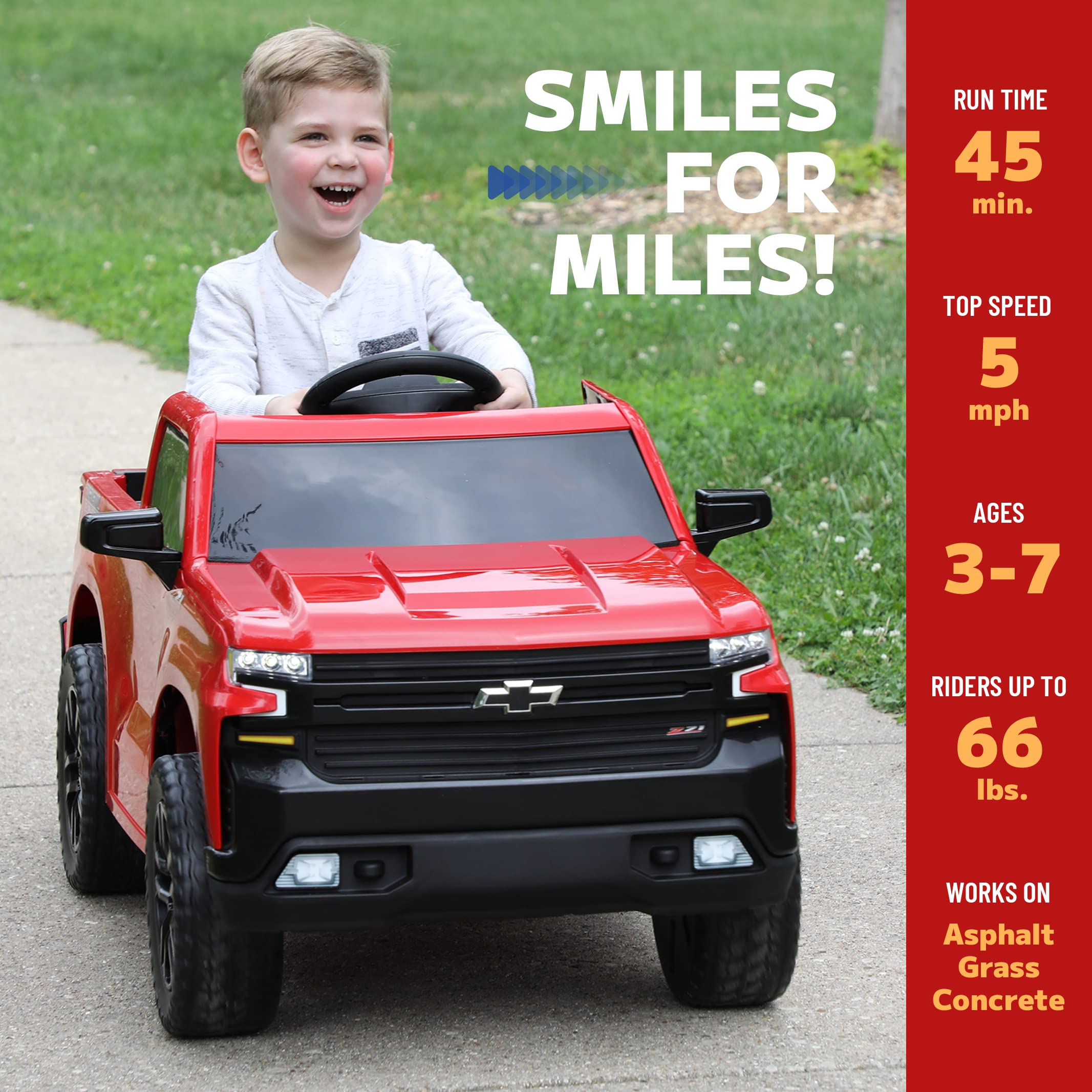 12V Chevy Silverado Licensed Kids Ride On Truck - High Speed 5MPH, Parent Remote Control, LED Lights & Real Truck Sounds - Battery Powered Electric Vehicle for Boys & Girls - Outdoor Play, Birthday Gifts, Backyard Fun (Red) by ReadyGO