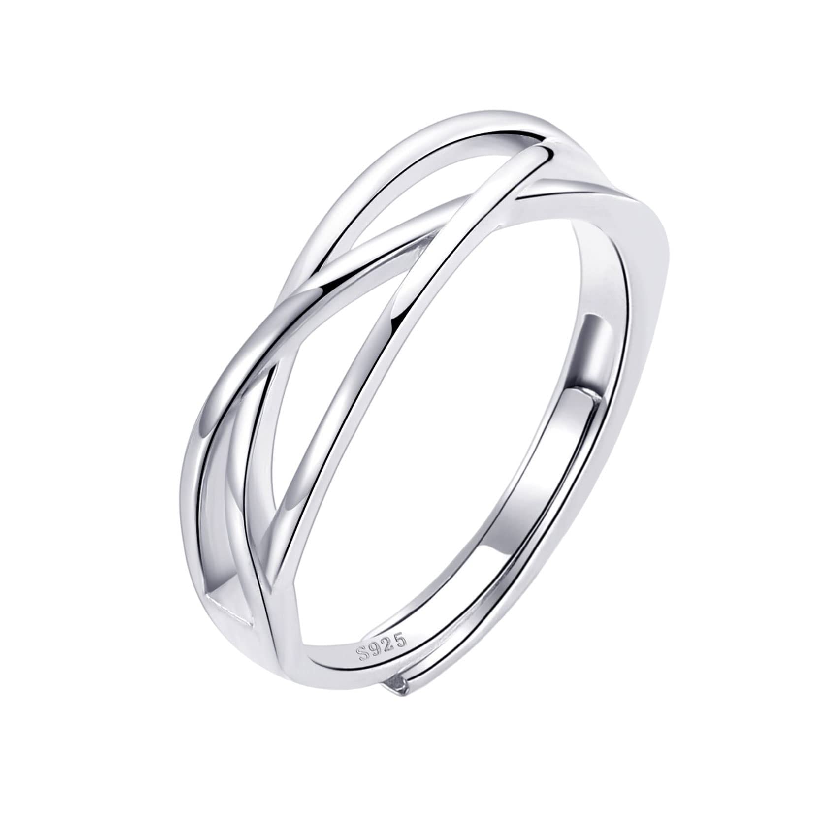 OOOPEL Sterling Silver Adjustable Ring S925 - Cubic Zirconia Twist Love Knot Dainty Ring for Women | Minimalist Open Finger Rings | Perfect for Everyday Wear, Date Nights & Gifts