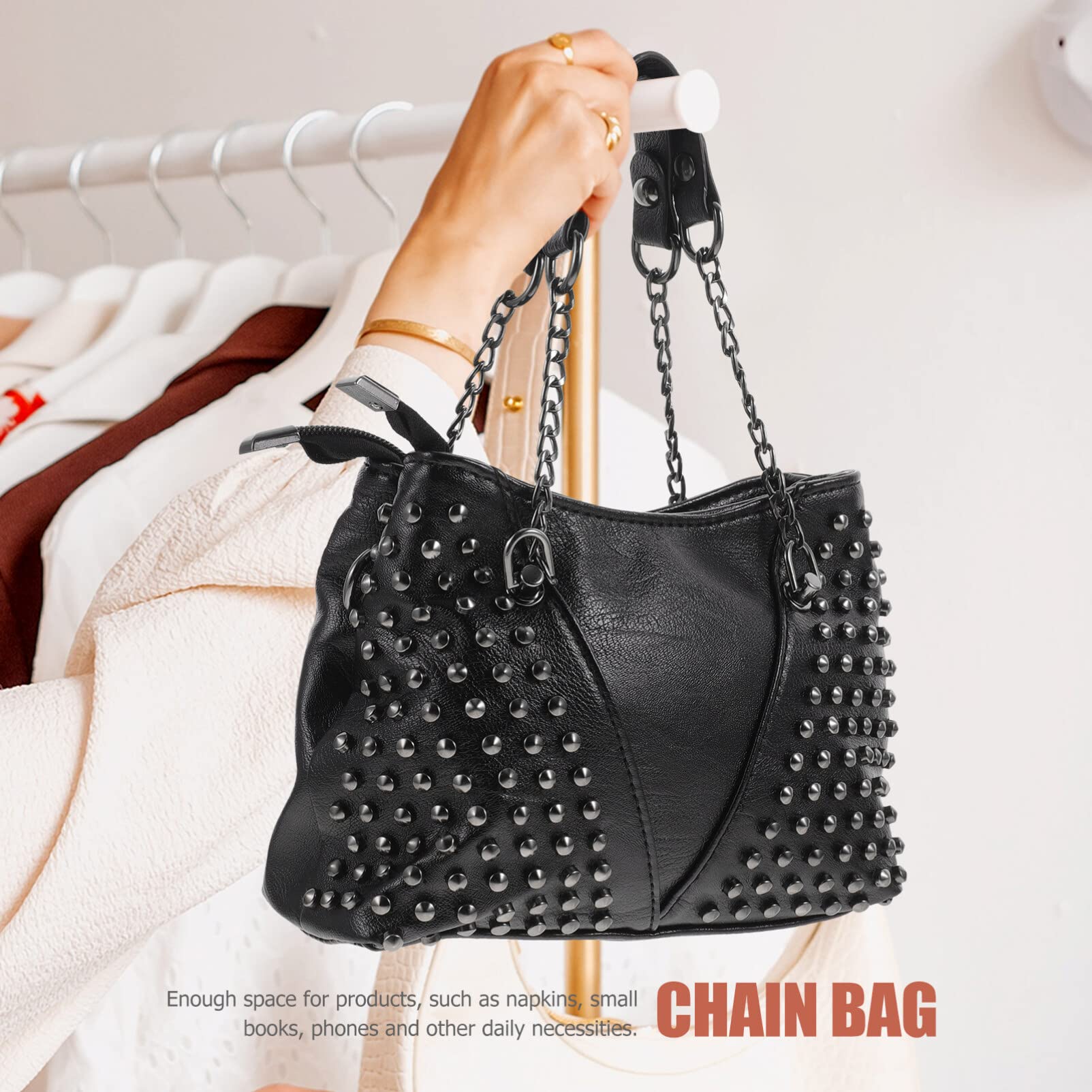 KESYOO Gothic Crossbody Bag for Women - Black Studded Shoulder Purse with Rivet Chain, Stylish Messenger Bag | Perfect for Daily Use, Parties, Concerts & Gothic Fashion Outfits