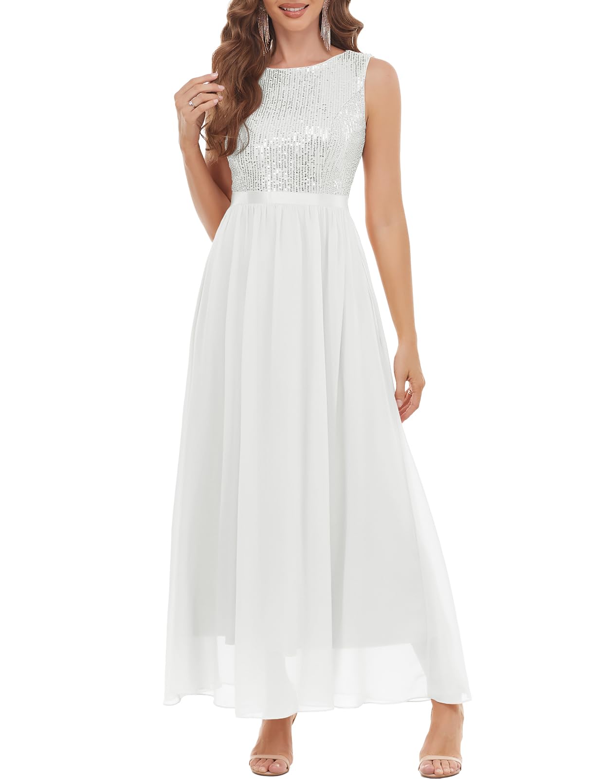 Elegant Glitter Sequins Evening Gown - Formal Wedding Guest Dress for Mother of The Bride, Prom & Special Occasions | Flowy A-Line Silhouette | BBOnlineDress