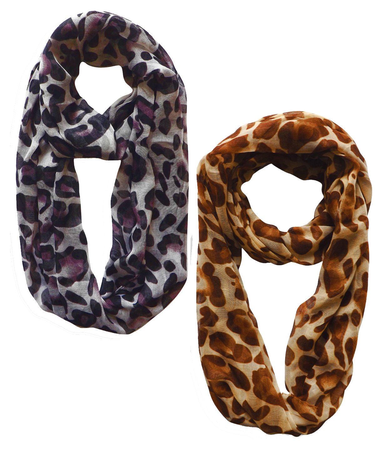 Women's Retro Fashion Two Tone Animal Print Infinity Loop Scarf - Stylish Winter Accessory for Outfits, Travel & Cold Weather